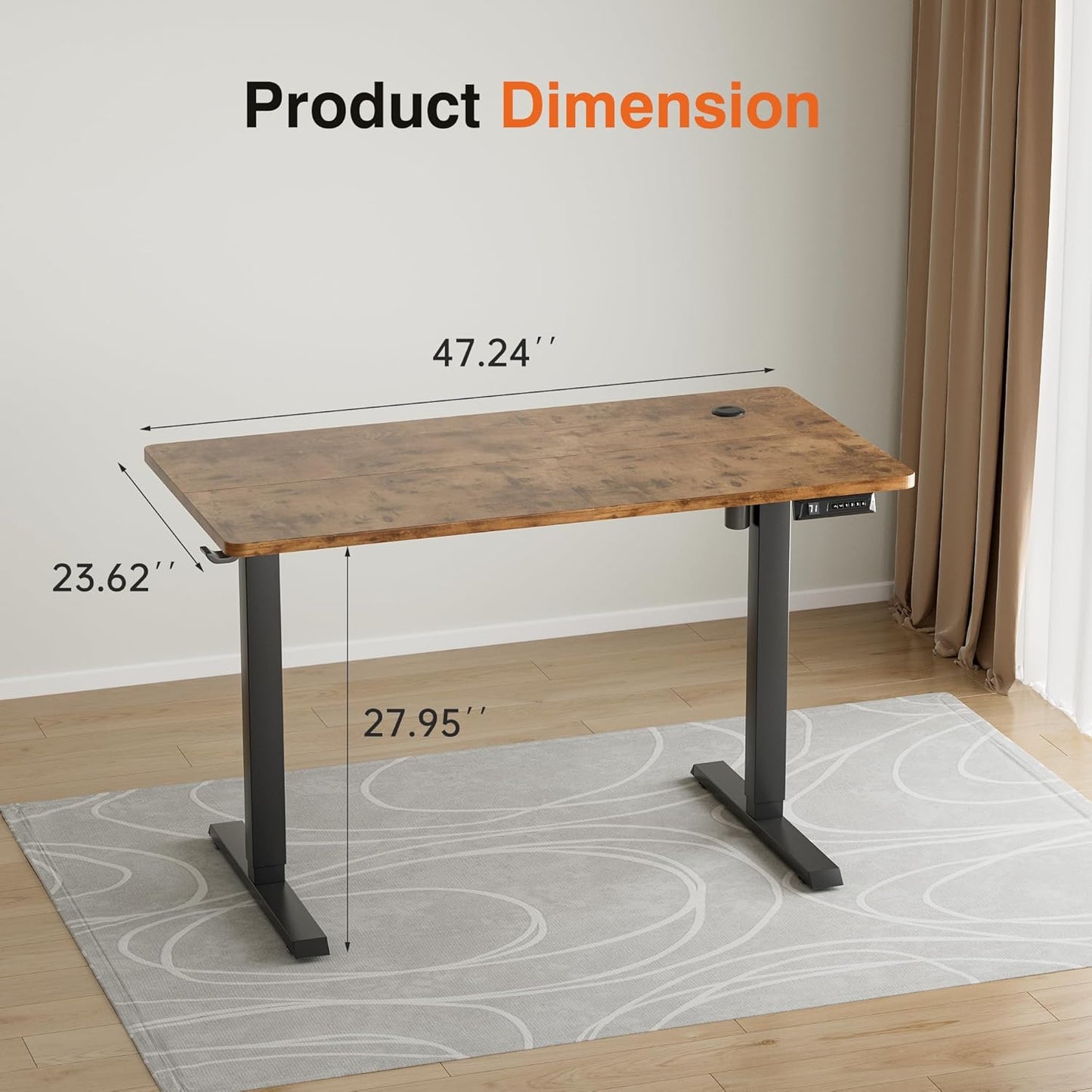 Furmax Electric Standing Desk, 47 x 24 Inches Height Adjustable Desk with Removable Casters, Home Office Computer Desk (Brown)