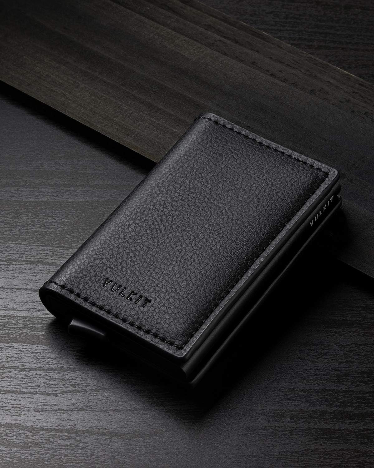 VULKIT Credit Card Holder RFID Blocking Leather Automatic Pop Up Wallet Aluminum Slim Pocket Business Card Case