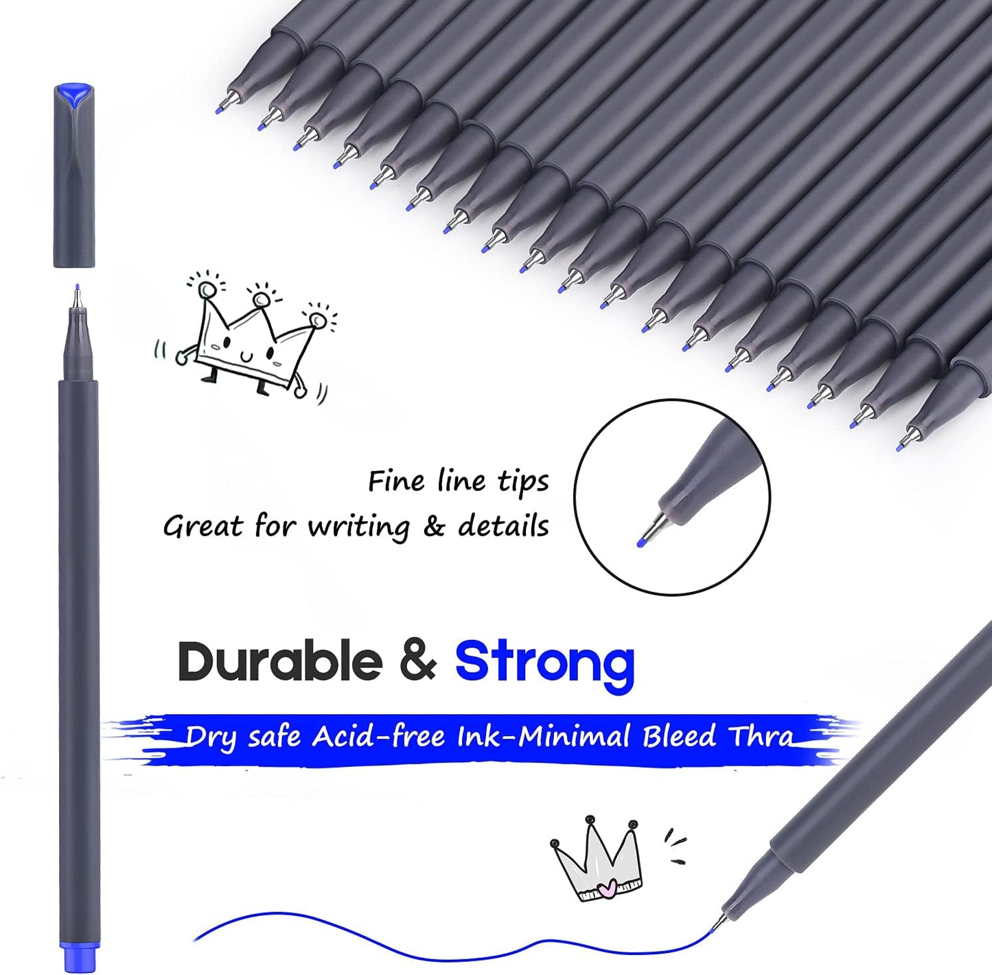 iBayam Journal Pens Fine Point Markers Fine Tip Drawing Pen Porous Fineliner Pens for Journaling Writing Note Taking Calendar Coloring Art Office School Supplies, Blue Ink,18-Pack (Blue)