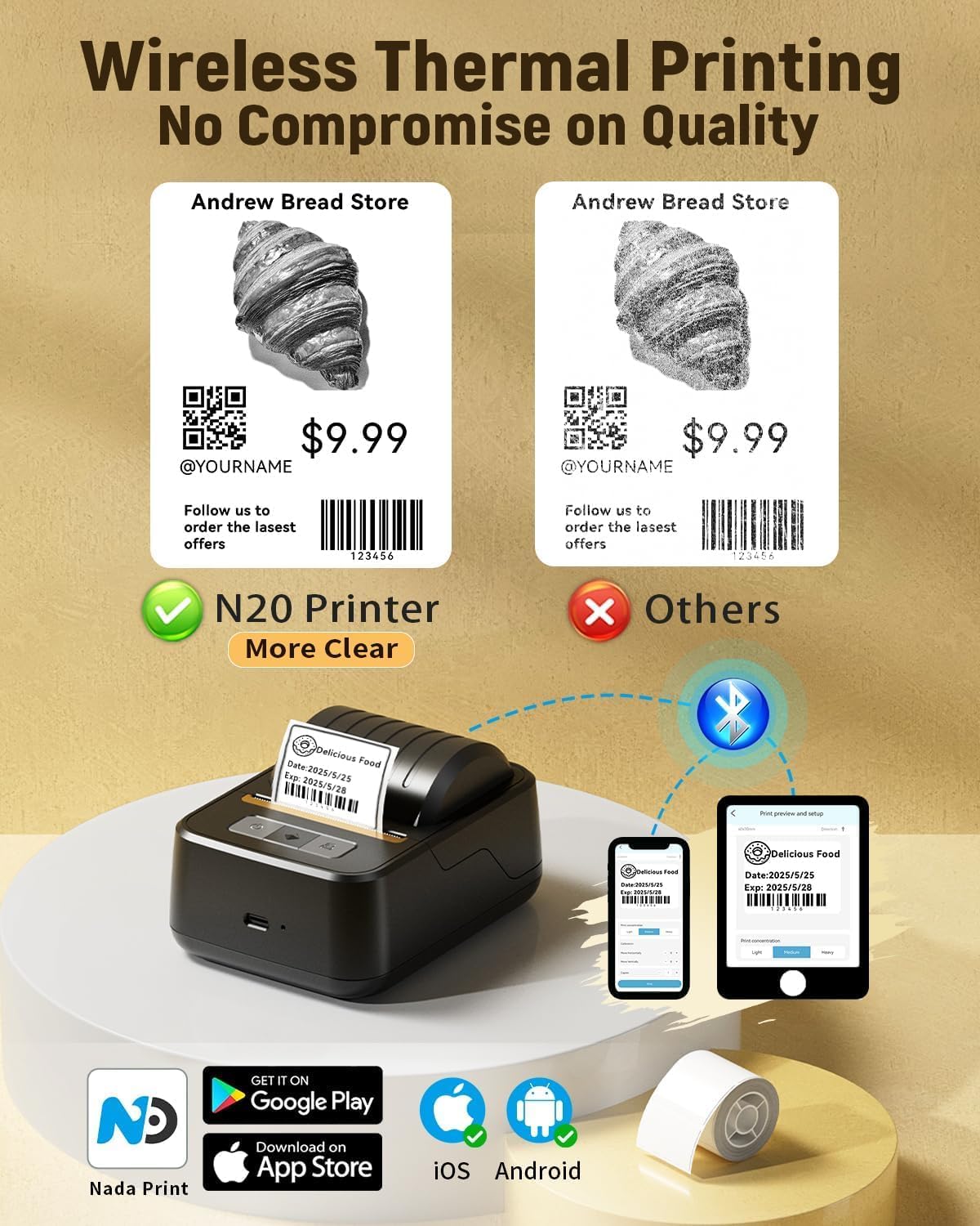 Label Maker Machine with Tape, Bluetooth Label Makers, Portable Thermal Label Printer Easy to Use for Small Business, Home, Office, School, Barcode, Address, Sticker Printer for Phone