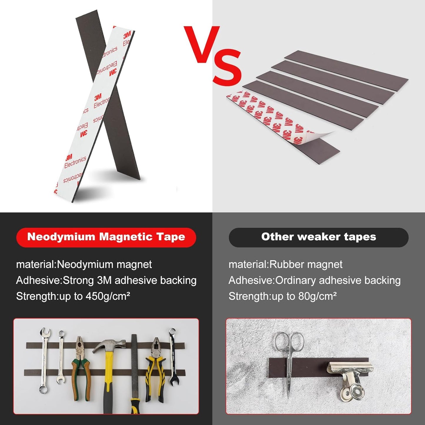 Thaibear 2 Pack Neodymium Magnetic Tape Strips, Flexible Strong Magnet Tape Strips (1'' Wide x 12'' Long) with 3M Adhesive Backing, Magnetic Strips Heavy Duty Perfect for Wall, DIY, Art & Fridge