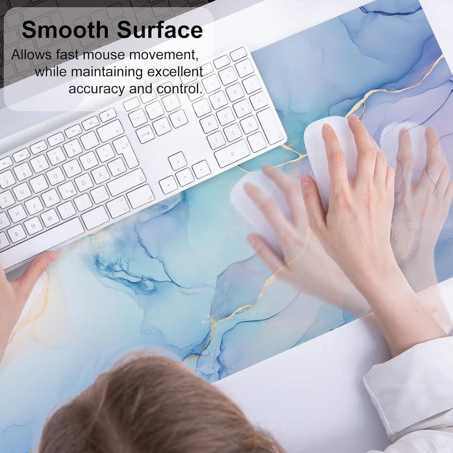 QIYI Large Mouse Pad, PU Leather Desk Mat for Desktop, Waterproof Gaming Desk Pad, Marble Painting Full Desk Accessories Keyboard Mousepad, Home & Office Décor 31.5" x 11.8" - Abstract Fluid Art