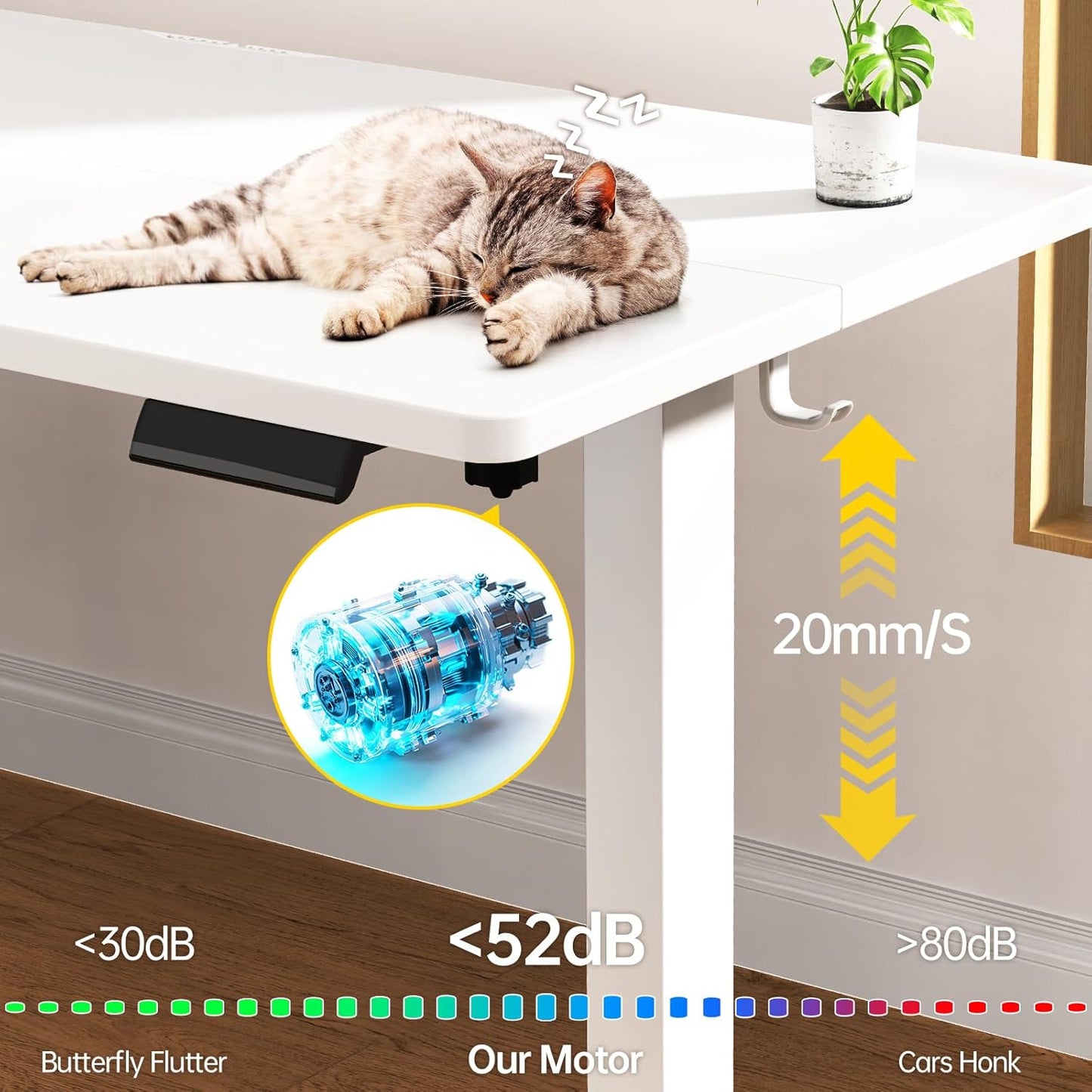 Veken 47.2 Inch Large Electric Standing Desk, Heights Adjustable, Sit to Stand Up, Work Home Office Computer Table for Study, Walking Pad, Writing, and Games, Wooden Desktop Desks, White