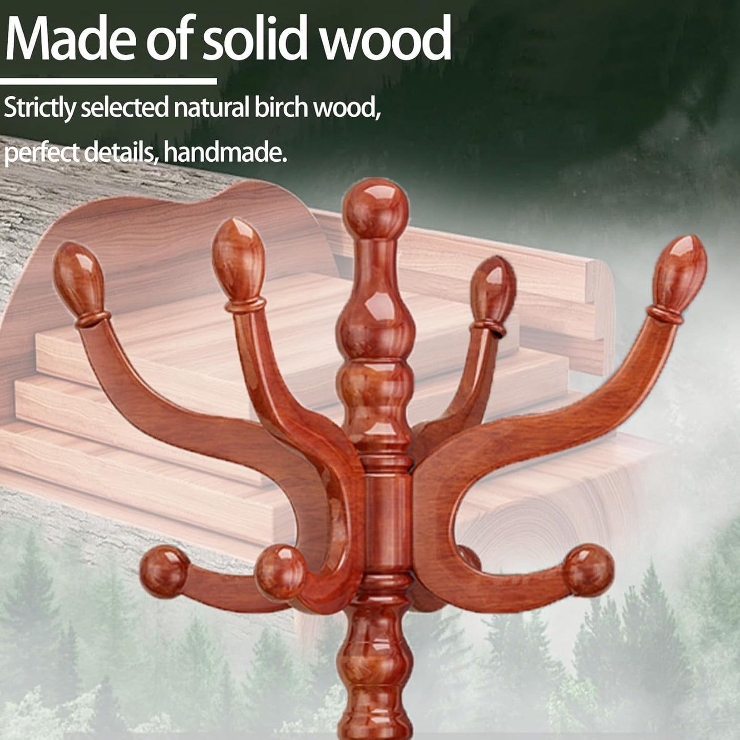 Wooden Coat Rack, Heavy Duty Coat Rack Freestanding with 11 Smooth Hooks, Coat Tree, Vintage Clothes Hanger Stand with Stable Disc Base for Bedroom, Entryway, Office-Load 180lbs (Light Brown)