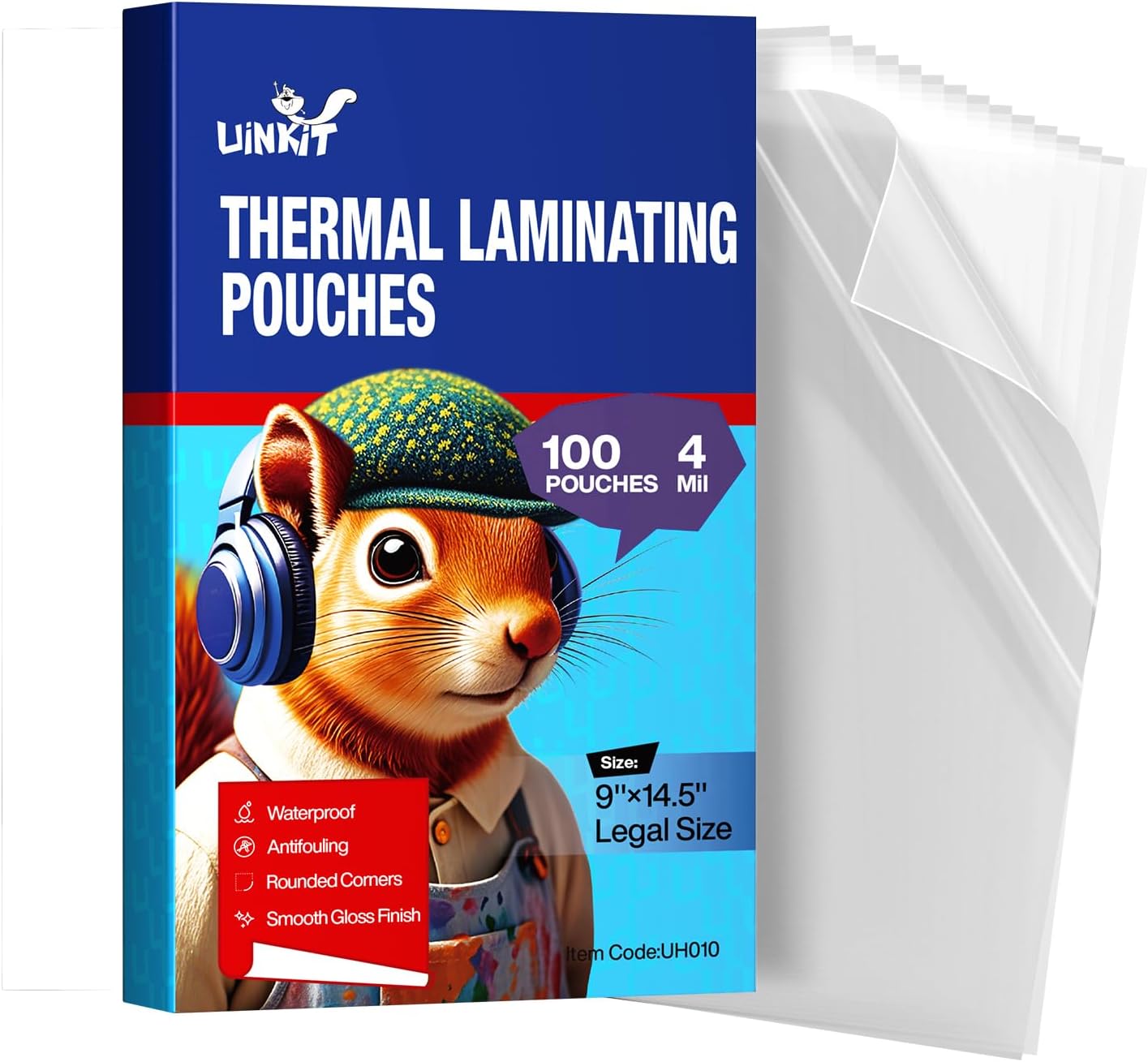 Uinkit 4Mil 100Pack Legal Size Laminating Sheets, 8.5"x14" (9x14.5) Inches Laminate Pouches, Bubble-Free Protector for Documents Photo, Use in Office School Supplies with Thermal Laminator Machine