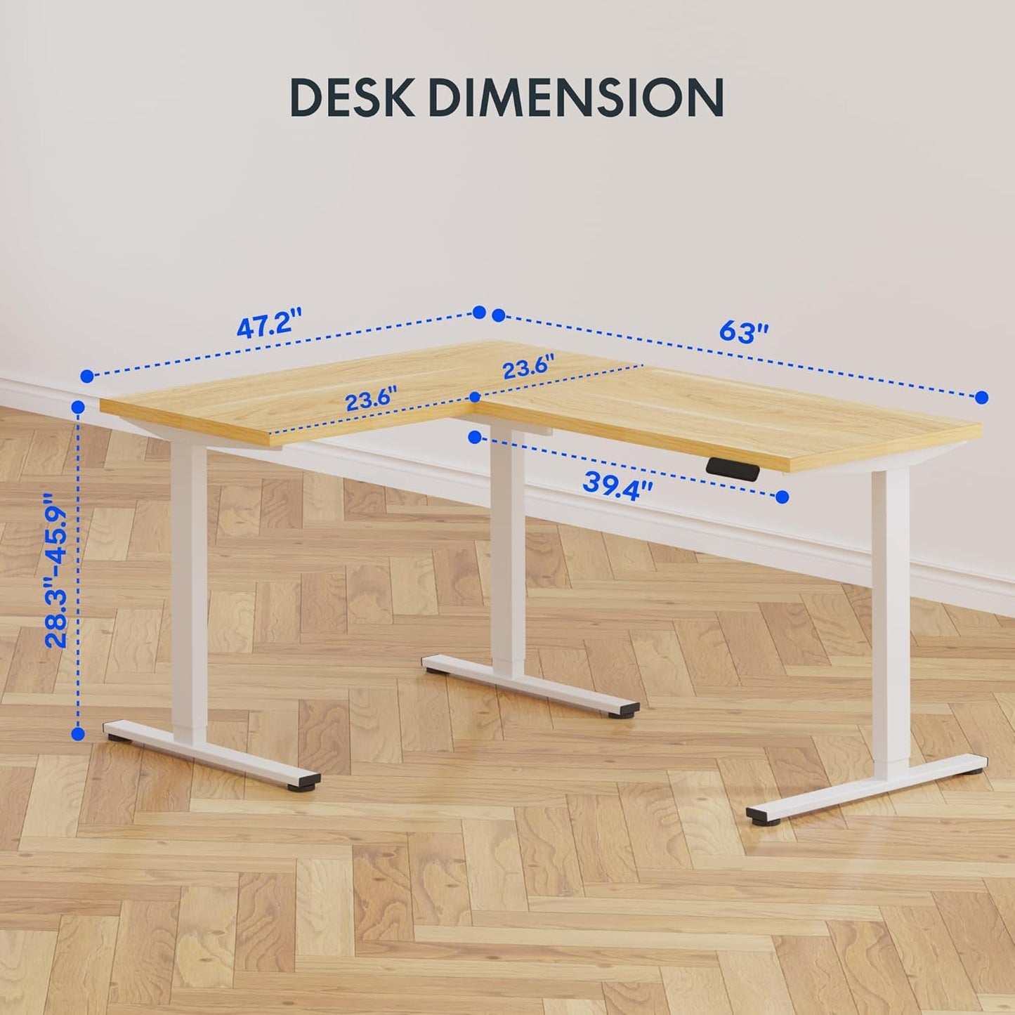 FLEXISPOT L Shaped Standing Desk, 63 x 47 Inch Electric Height Adjustable Corner Desk, Sit Stand Computer Workstation, Preset Controller, Home Office, White Frame with Maple Top, White Drawer