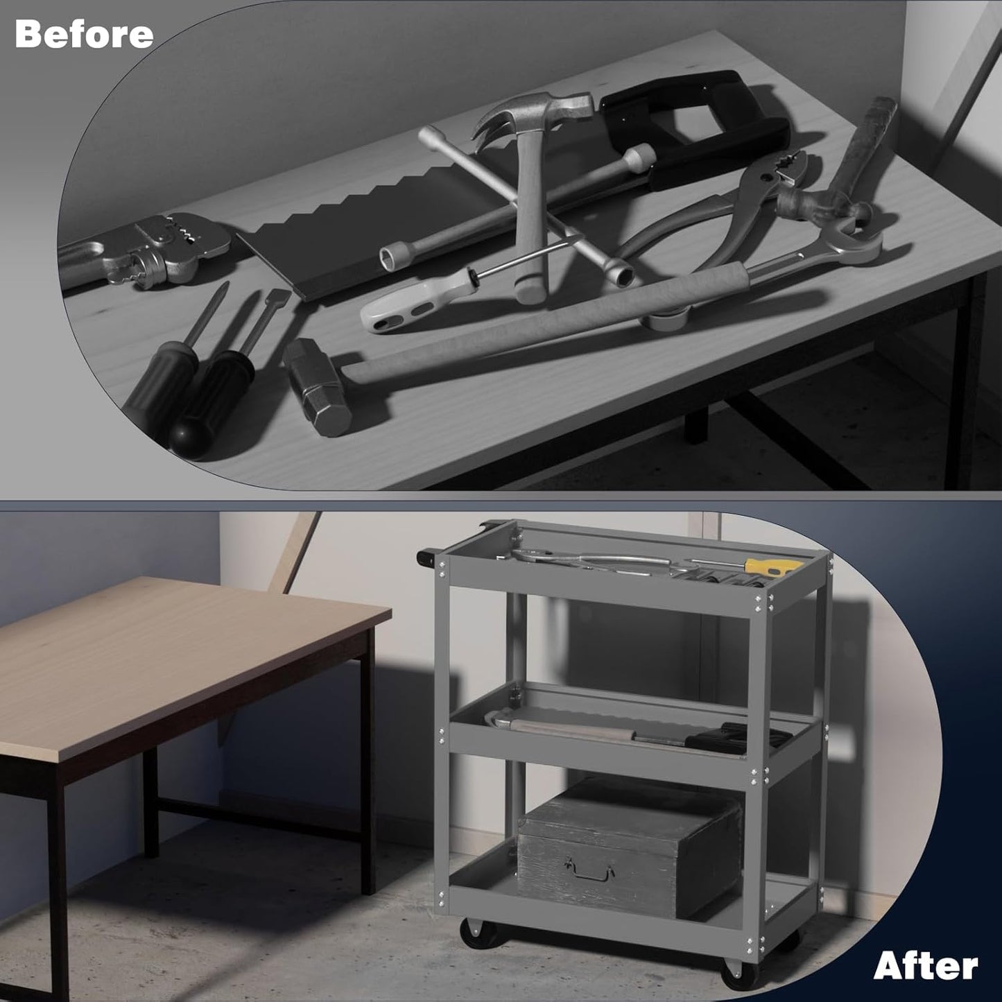 ALANNG 330 LBS Rolling Tool Cart, Heavy Duty Mechanic Cart, Metal Service Cart for Garage Workshop (Grey, 1 Pack)