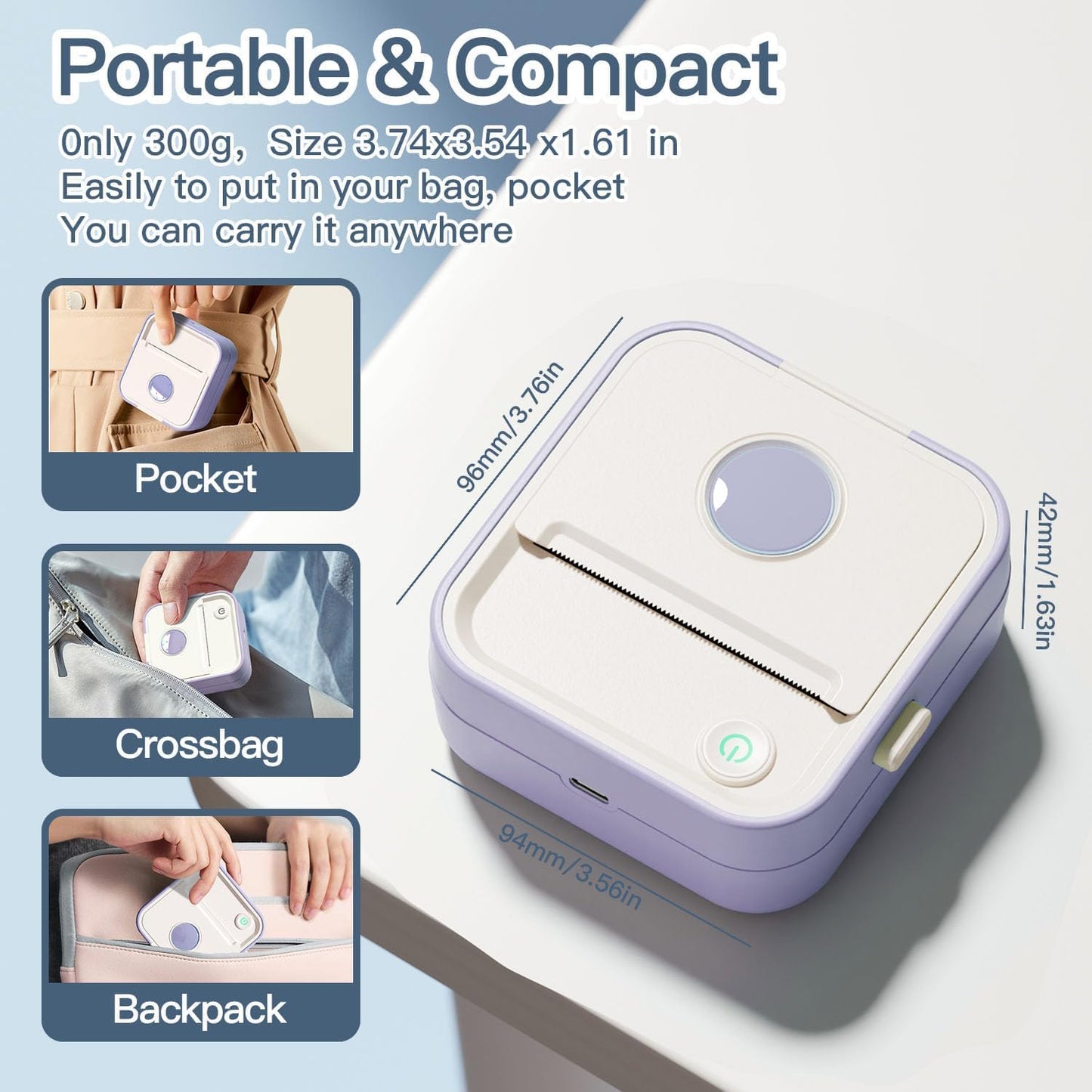 Label Maker Machine, HD Mini Sticker Printer with 7 Rolls Paper, Portable Thermal Print Pod Supports 12-57mm Papers, Bluetooth Pocket Printer for Home, Kitchen, School,Compatible Phone&Tablet (Purple)