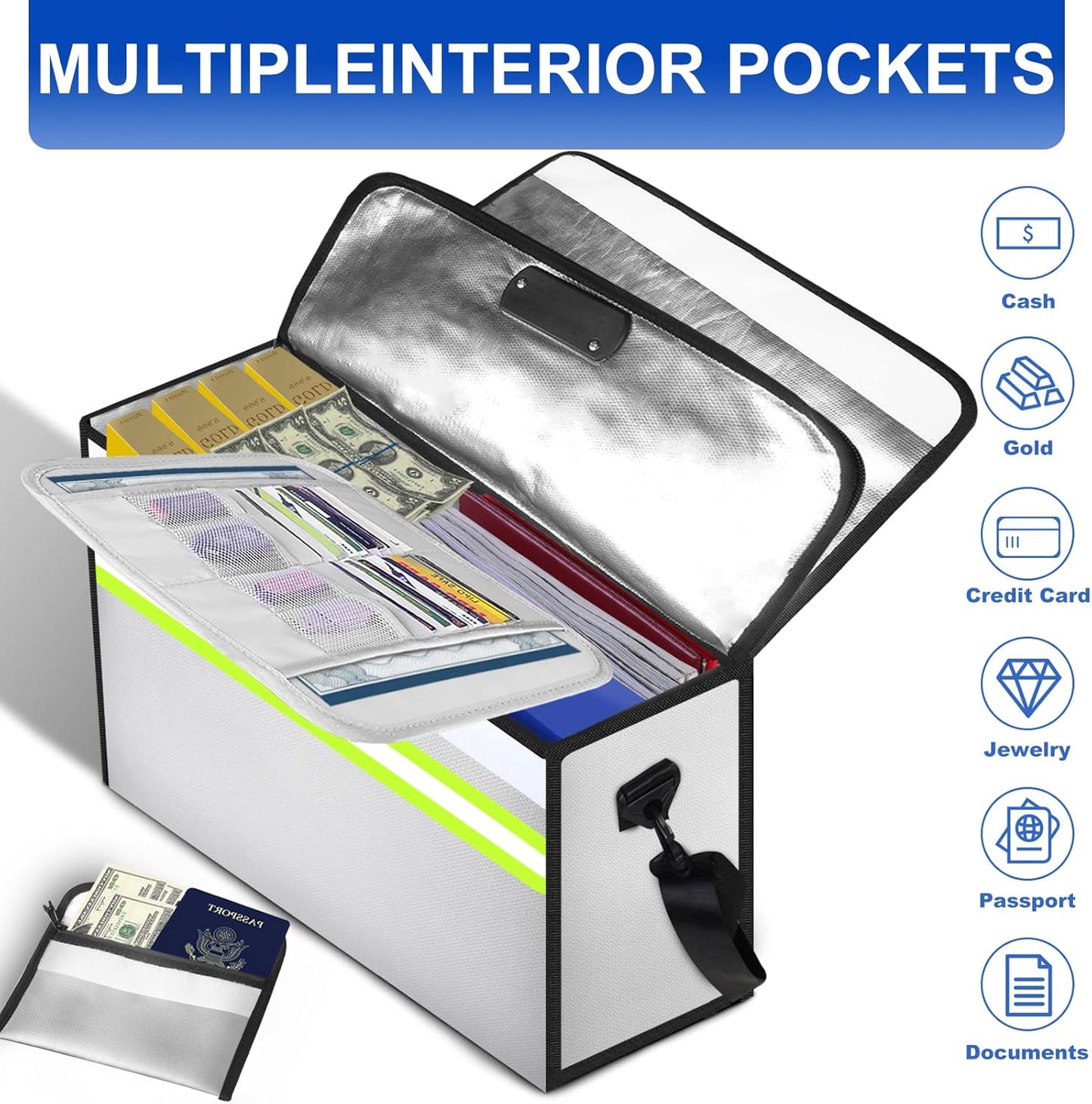 6500°F Large Fireproof Document Organizer with Lock,Upgraded 10 Layers Heat Insulated＆Waterproof Zipper,Removable Folder Layers/Wallet,Portable Home Travel for Documents(16.5x12.4x5.5 inches)