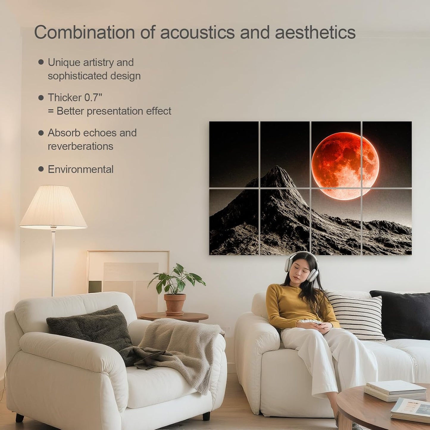 UMIACOUSTICS 8 Pcs 0.7Inch Thick Art Acoustic Panels, Total 47.2” x 31.5” Decorative Acoustical Wall Panels, Sound Absorbing Art Panels for Home, Office, Hotel, Rugged-Moonstone