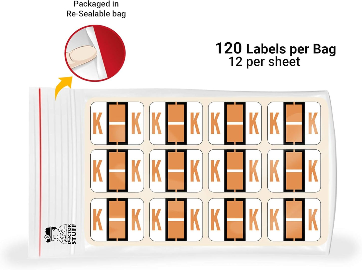 Doctor Stuff - File Folder Labels, Alphabet Letter K Stickers, Compatible with Smead BCCR/BCCS - TPAM Series Alpha Stickers Fluorescent Orange, 1" x 1-1/4", 120 Labels per Package