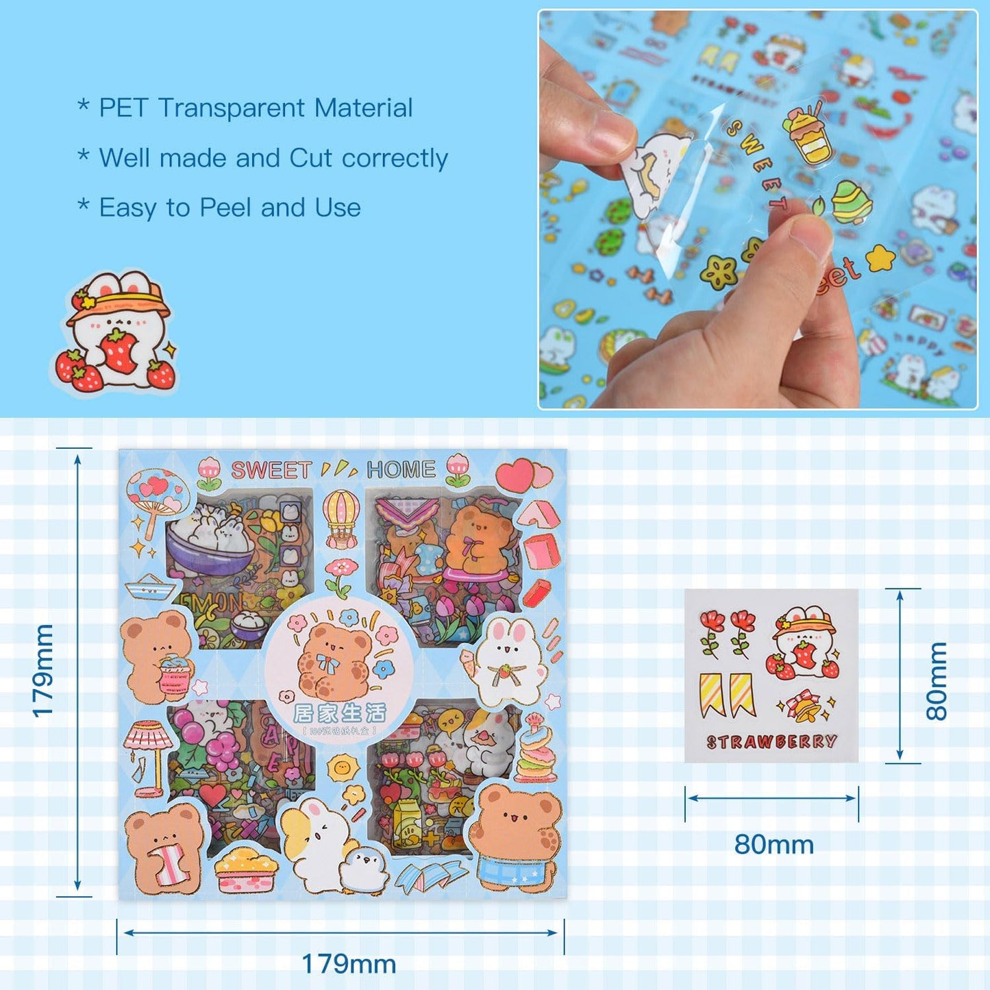 Kawaii Funny Animal Scrapbooking Stickers - 100 Sheets Cute Cartoon Transparent PET Journaling Clipping Supplies Decals Sticker for Planners Collage Junk Journal DIY Arts Crafts Laptops Calendar