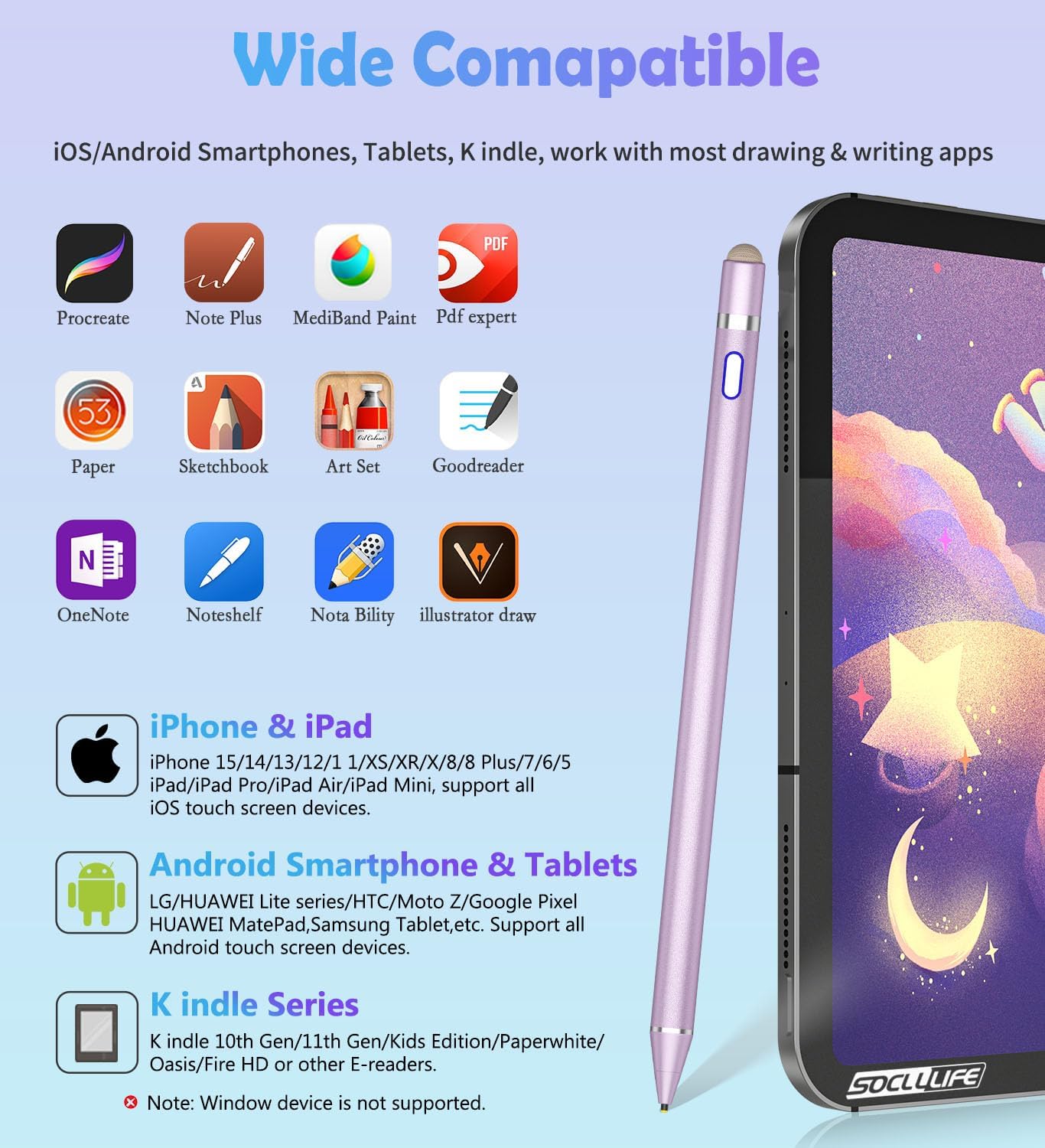 Active Stylus Pen for Touch Screens, Dual Pen Tips for i-OS & Android Drawing & Writing, High Precise Digital Pencil for A-pple i-Phone 16/15/14/13/12/11/X/8/7,i-Pad Air/Pro/Mini, Tablet/Sam-Sung