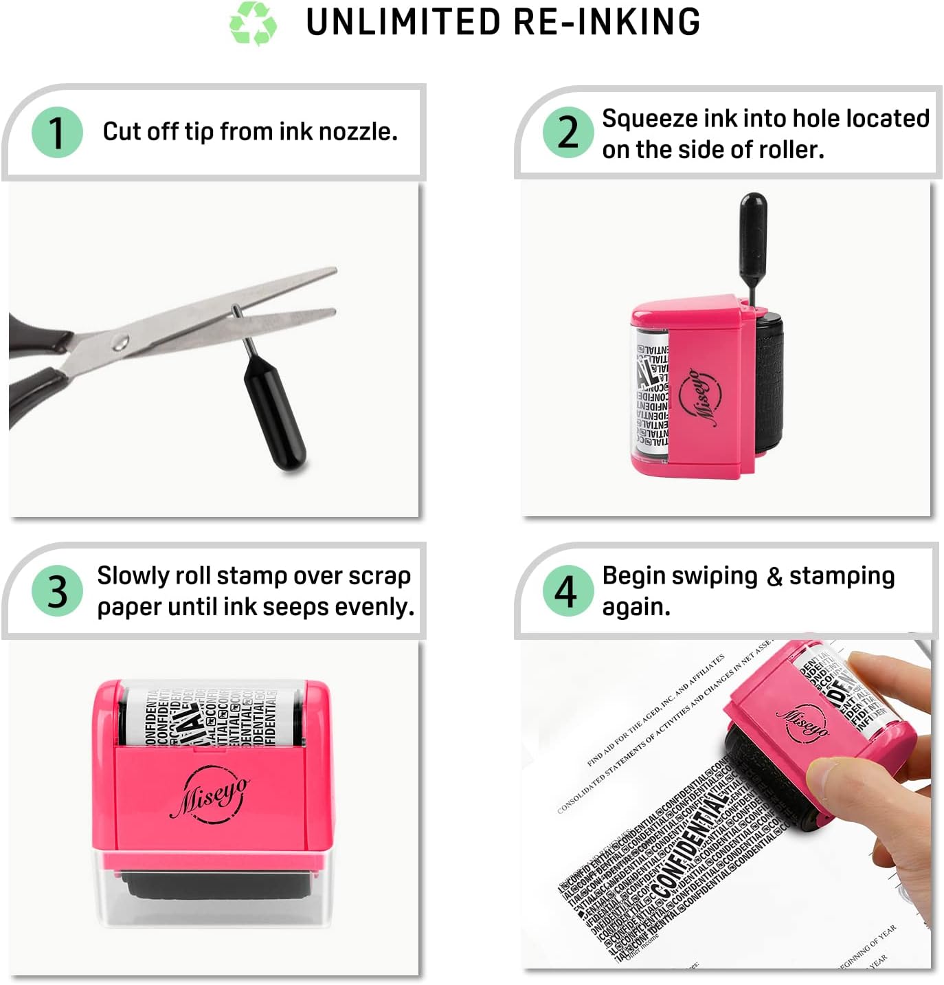 Miseyo Wide Roller Stamp Identity Theft Stamp 1.5 Inch Perfect for Privacy Protection,Anti-Theft Security Confidential Easy for Guard Personal Information Blockout - 3Pack Set (Peach)