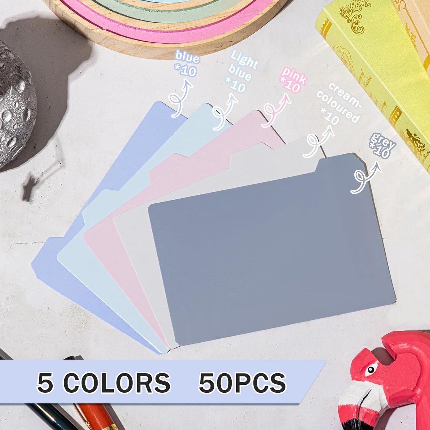 Harloon 52 Pcs Dry Erase Index Card Guide Set Include 50 Index Card Dividers 2 Number Alphabet Sticker with Tabs Photo Dividers for Office Business Back to School Supplies(4 x 6 Inch,Morandi)