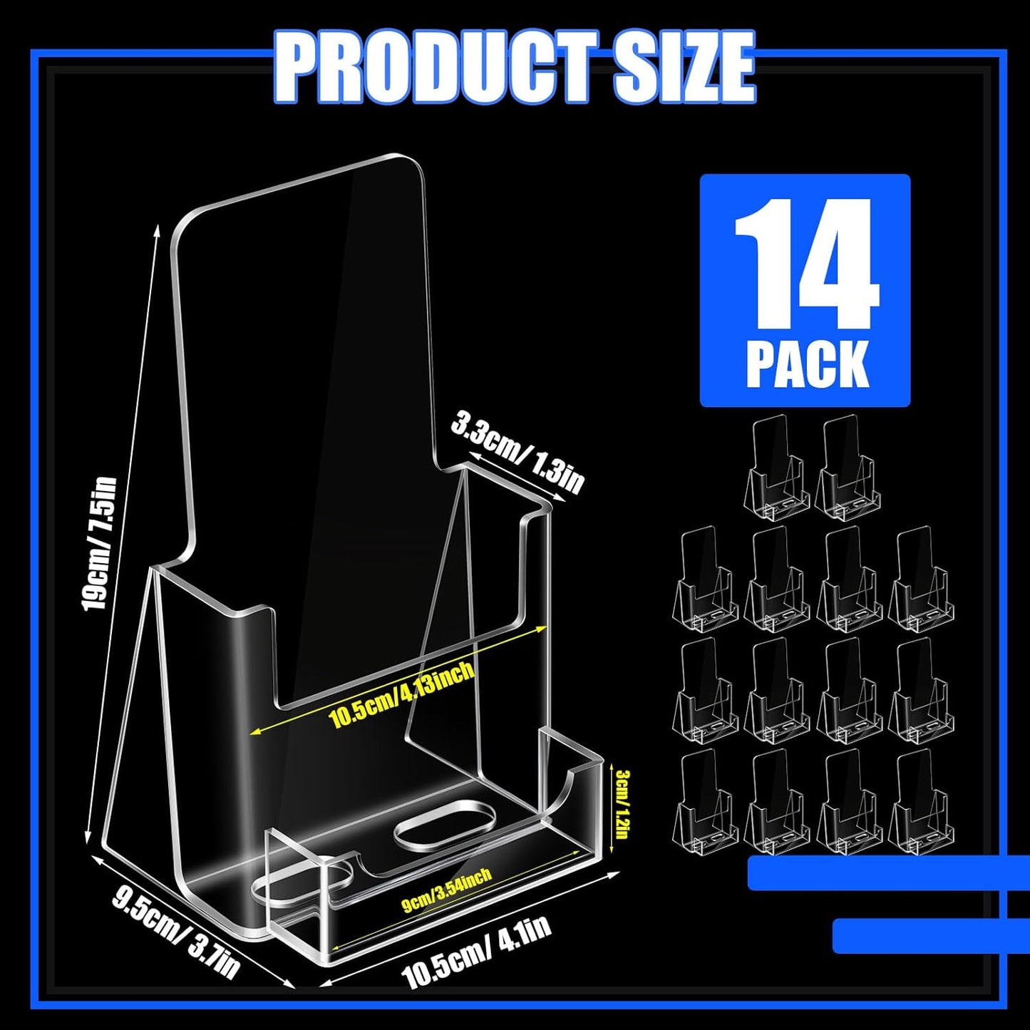 Wenqik Acrylic Brochure Holder with Business Card 4.1 Inch Rack Card Holder Pamphlet Display Stand Organizer for Menu Flyer Magazine Office Booklets(14 Pcs)