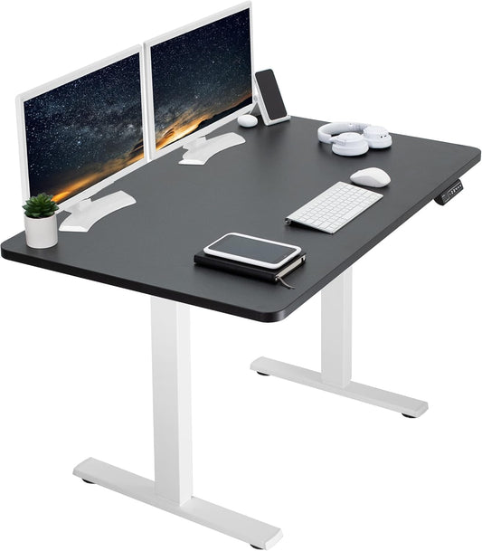 VIVO Electric 48 x 30 in Standing Desk, Memory Height Adjustment, 1B Series, One-Piece Black Top, White Frame, DESK-KIT-1W5B