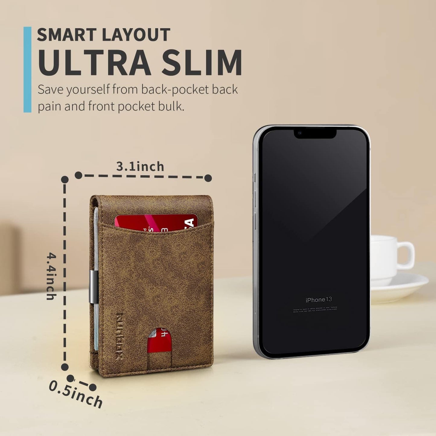 RUNBOX Money Clip Slim Wallets for Men RFID Blocking 11 Card Holder Minimalist Small Leather Bifold Men's Front Pocket Wallet Gift Box