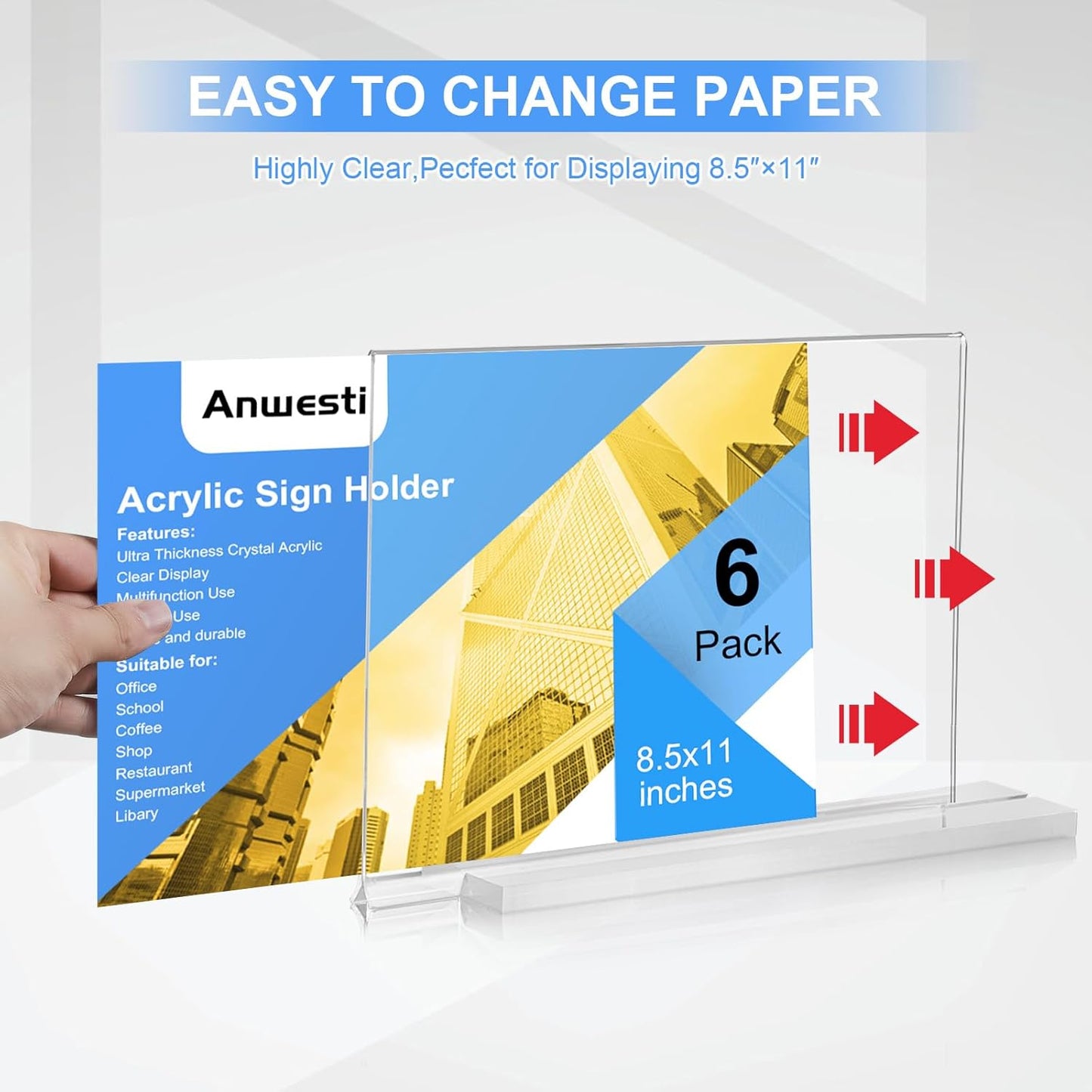 Acrylic Sign Holder 11x8.5 Horizontal Double-Sided Plastic Display Sign Holder for Table Menu, Flyer, Office Acrylic Sign Holer 6 Pack