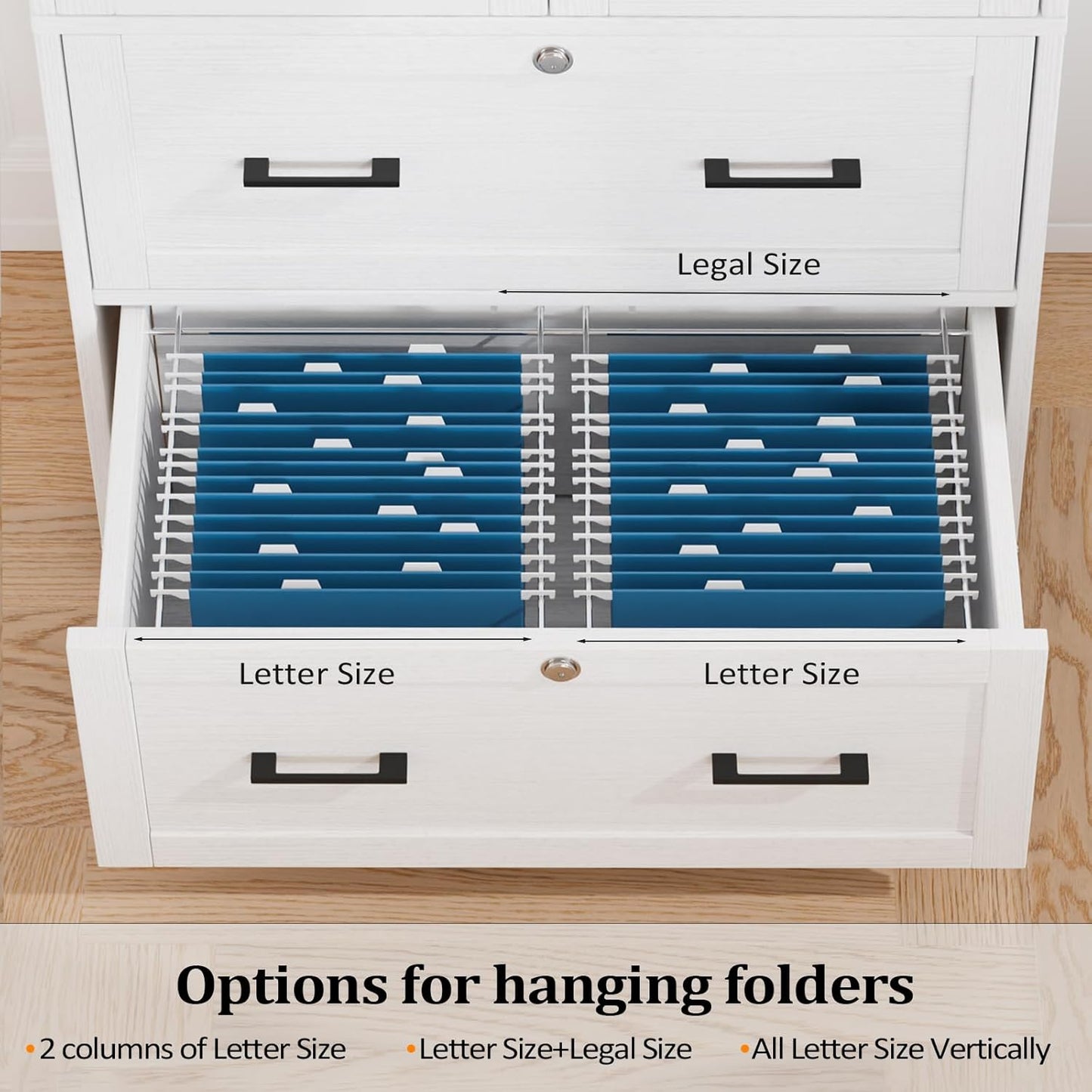 VINGLI Lateral File Cabinet with Glass Doors and 2 Locking Drawers for Hanging File Folders, Bookshelf with Adjustable Shelves for Home Office (White, 30''W x 16''D x 70''H)