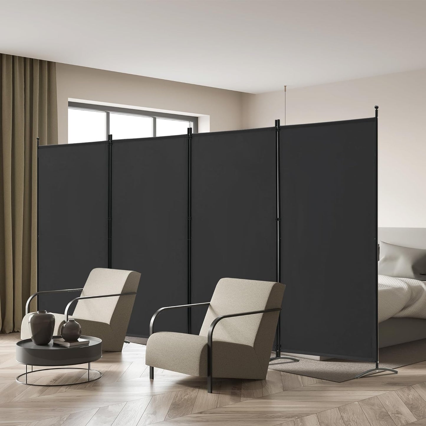 Spurgehom 4 Panel Room Divider Folding Privacy Screen, Freestanding Fabric Partition Portable Room Partition Wall Dividers for Home Office Room Restaurant, 136" W X 72" H (Black)
