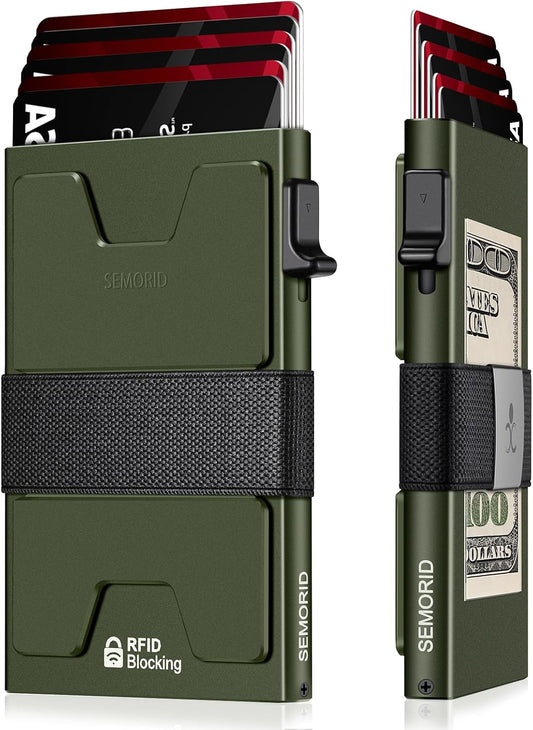 Slim Aluminum Card Holder Wallet for Men, Durable Expandable Backplate, RFID Blocking Minimalist Metal Pop Up Wallet, Holds 12+ Cards Plus Cash