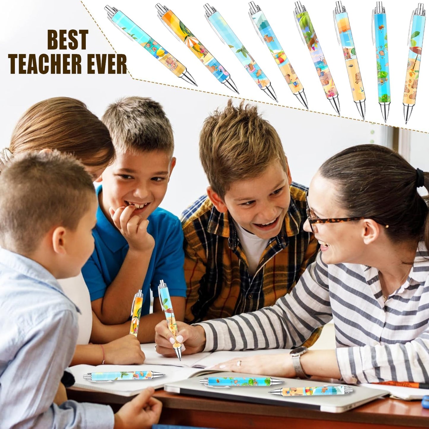 Idealmuzik 8-Pack Capybara Gel Pens – Cute Animal Pens with Unique Capybara Designs, Smooth Writing Ink Pens for School, Office, Journaling, Fun Gift for Kids, Teens & Capybara Lovers