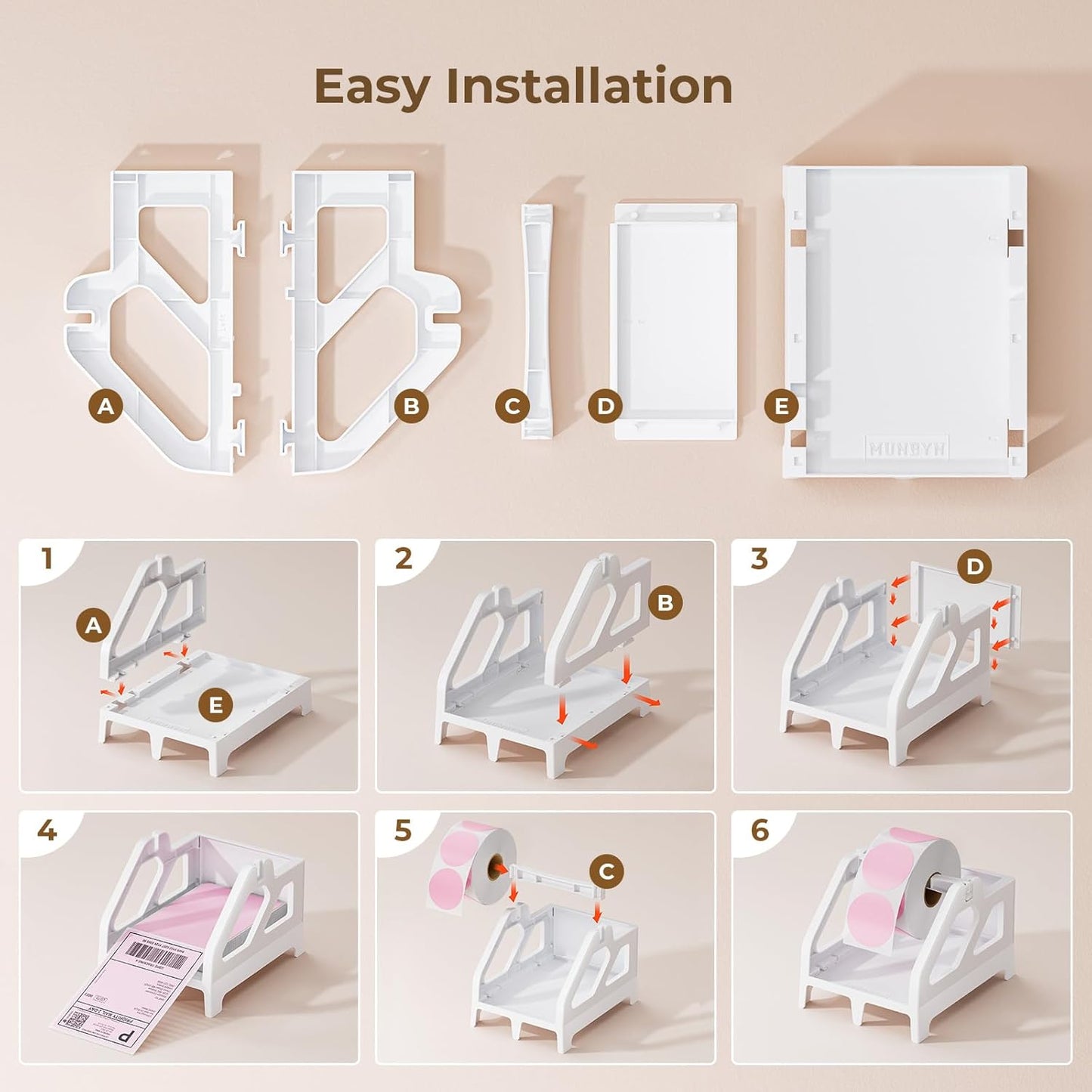 MUNBYN Label Holder for Rolls and Fan-Fold Labels, Thermal Sticker Roll Holder for Desktop Thermal Printer Shipping Supplies Industrial Paper, White