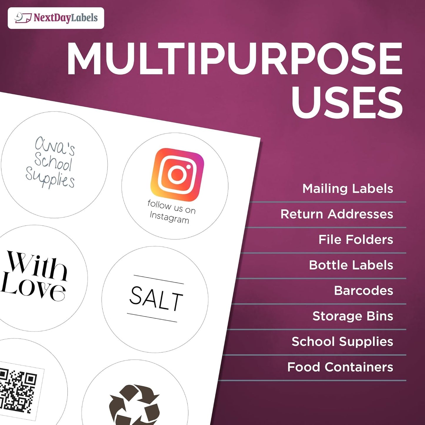 NextDayLabels 3.33 Inch Round Stickers for Printer - Matte White Blank Laser/Inkjet Printable Circles (50 Sheets, 6 Per Sheet, 300 Labels)