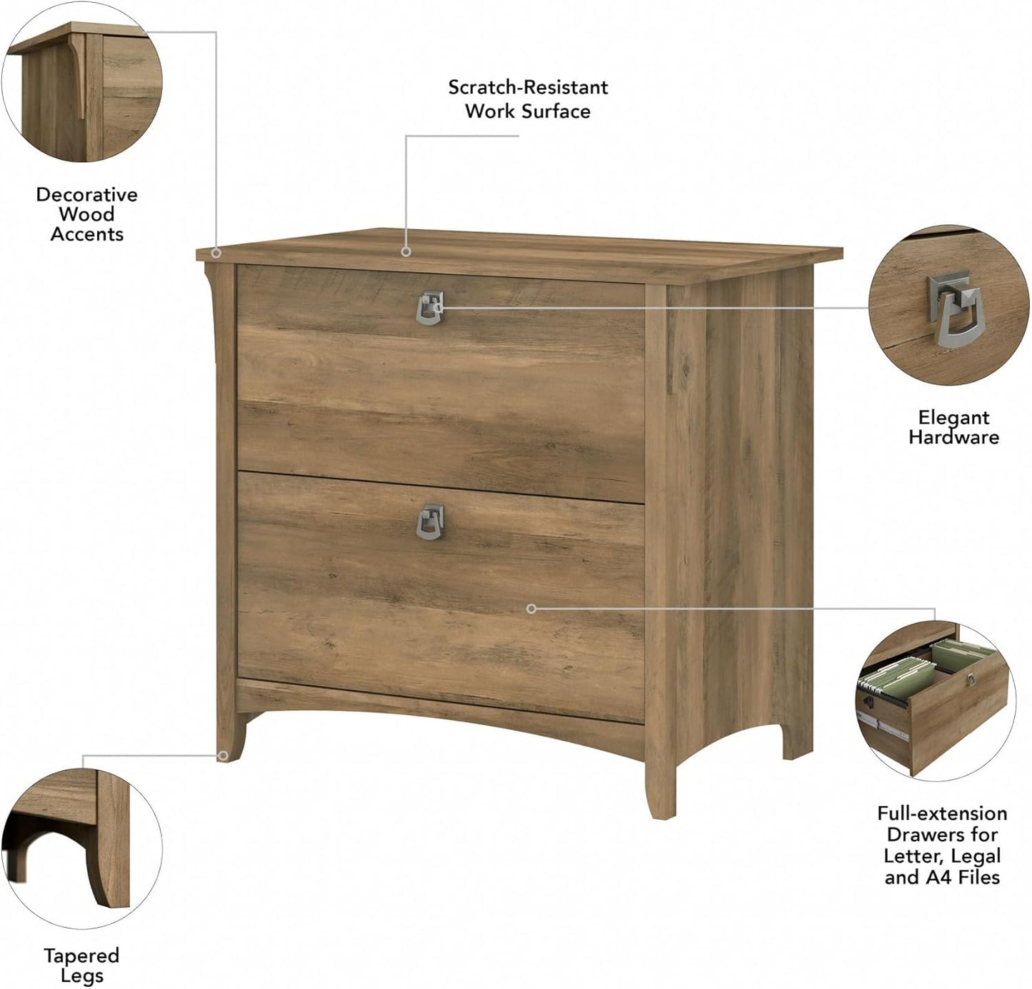 Bush Furniture Salinas 2 Drawer Lateral File Cabinet in Reclaimed Pine, Home Office Storage Solution, Organizer with Drawers for Workspace, Filing Unit