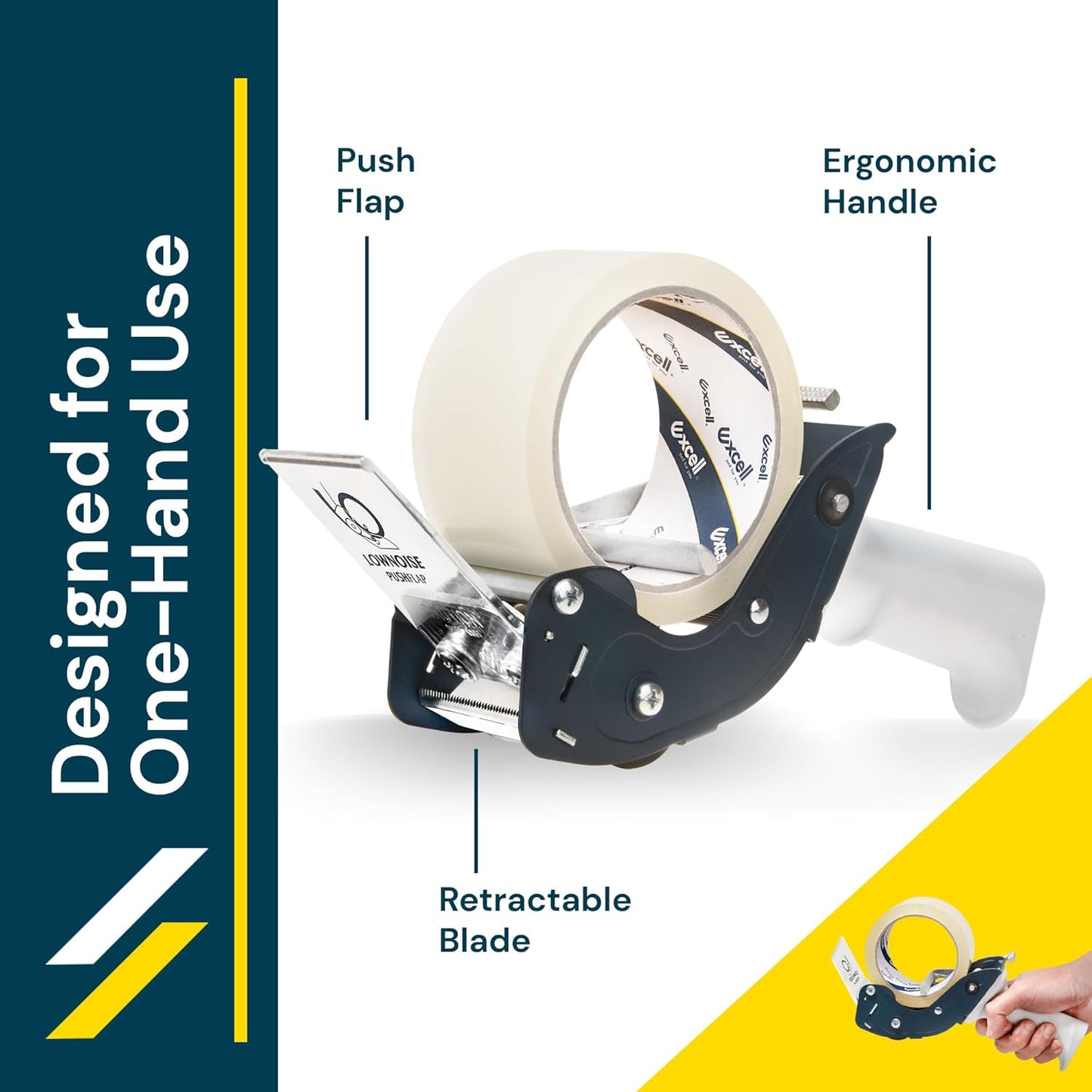 Excell RTS-82891 Low Noise Packing Tape Dispenser, Tape Gun Fit 2 Inch Wide Tape 3 Inch Core for Carton, Packaging and Box Sealing - 2Pack