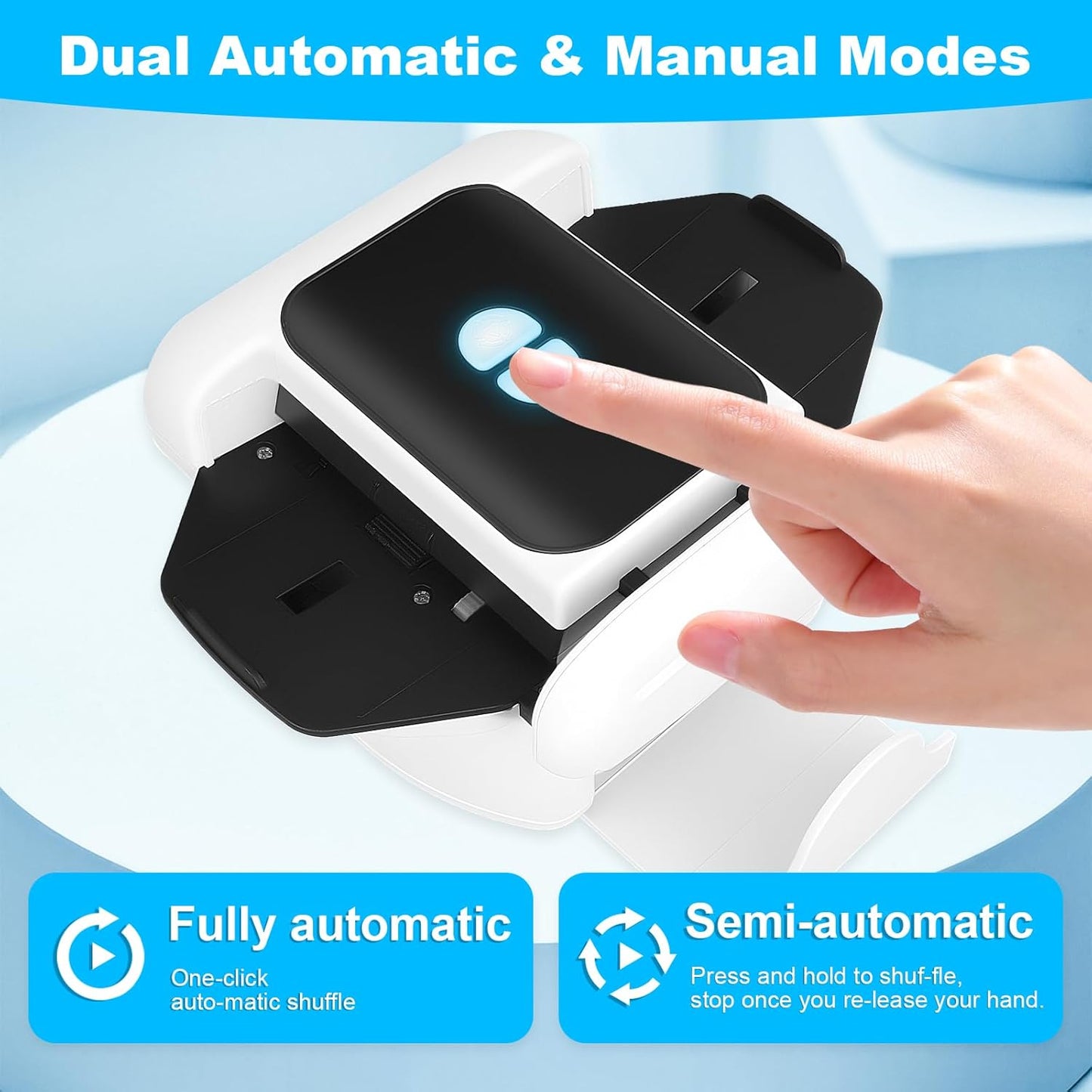 Card Shuffler - Rechargeable Low Noise Portable Automatic Shuffler for 1–2 Decks Compatible with UNO, Poker, Blackjack, Skip-Bo, Phase 10