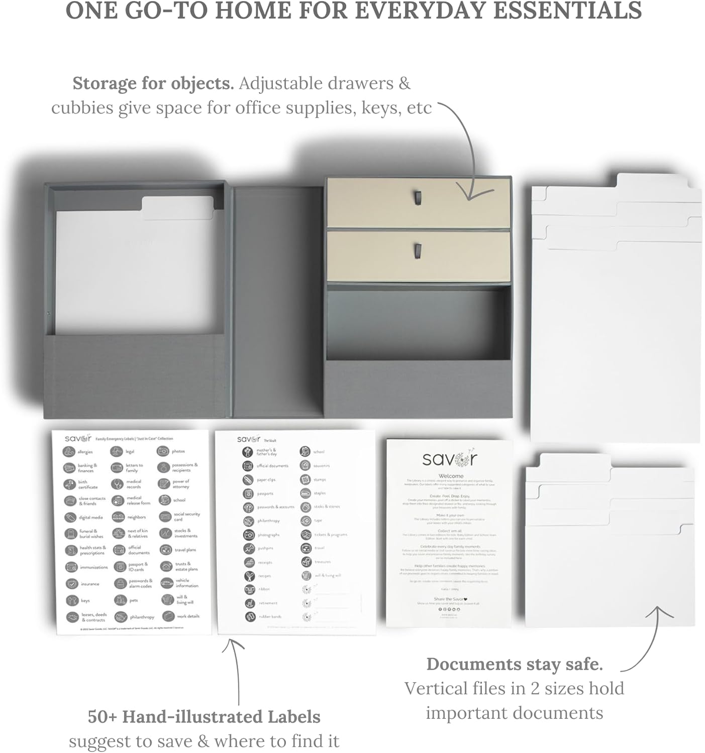 Savor | All-in-One Desk Organizer | Slate Gray – Keep Desk, Office, and Home Organized All-In-One Storage System for Important Files, Documents, Stationery, and Office Supplies