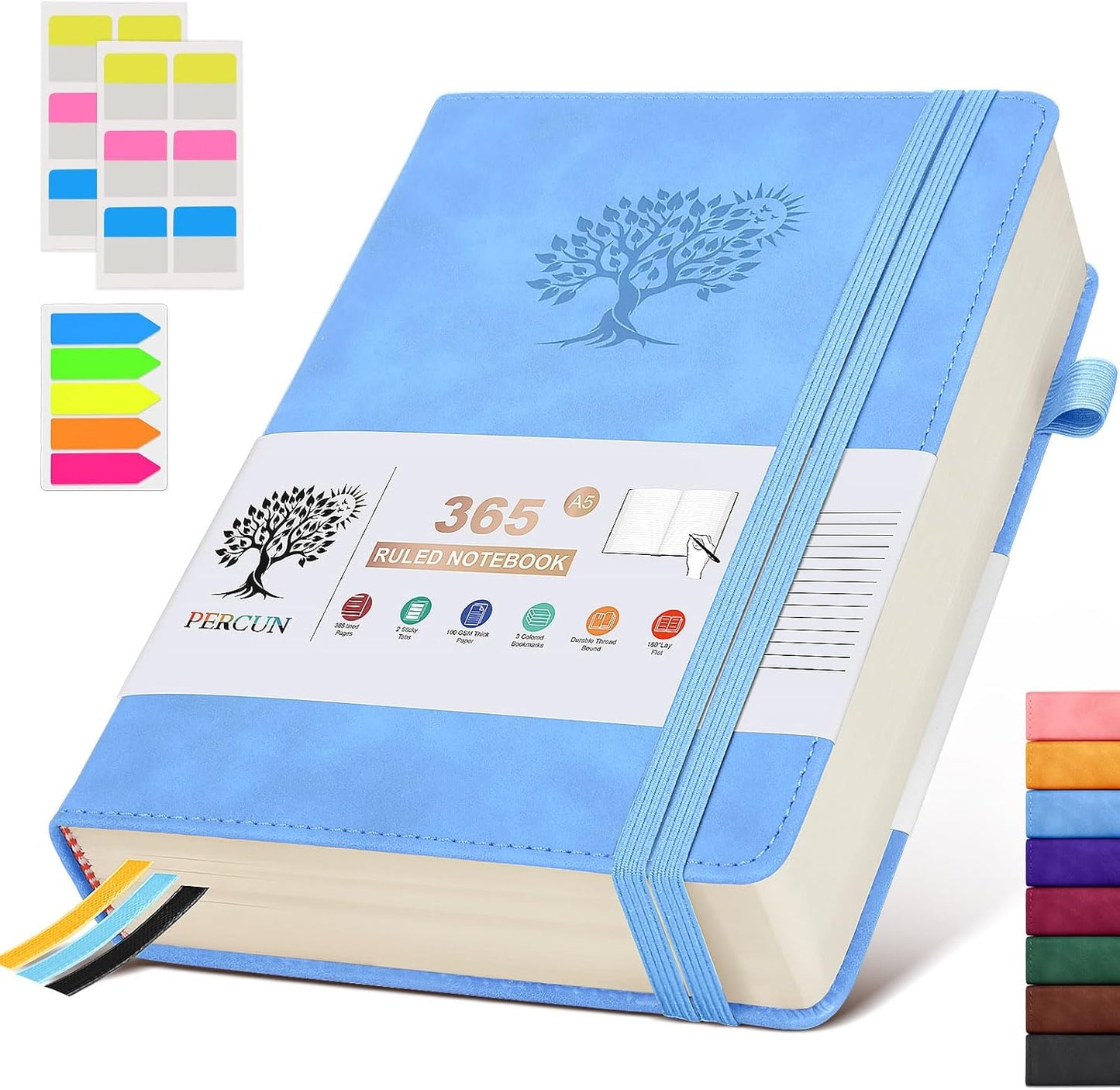 A5 Lined Journal Notebook - 365 Page Leather Journals for Writing Women & Men，Hardcover Notebook with 100Gsm Thick Pages，Daily Diary for Travel, Work，School，Note Taking，College Ruled (5.9" x 8.5")