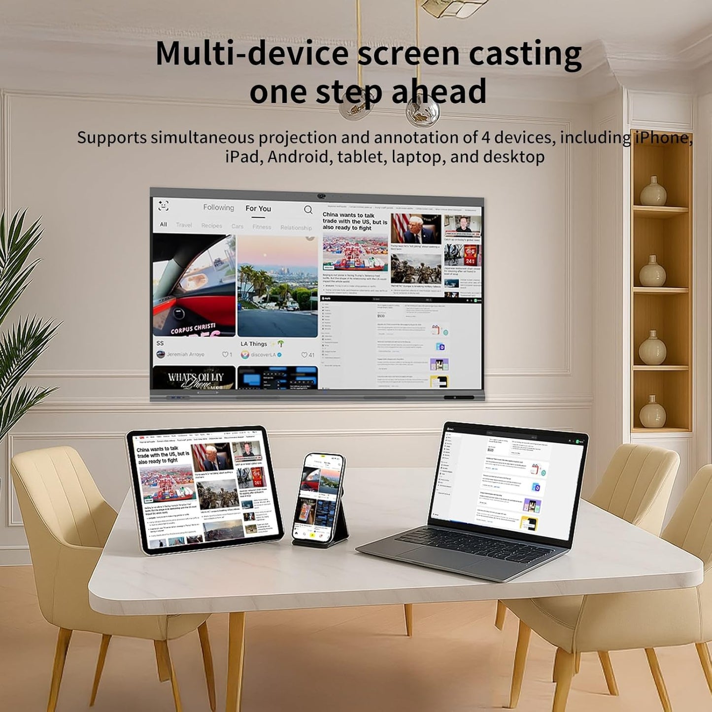 TIBURN 65" 4K UHD Smart Board with Auto-Framing Camera | Smart Whiteboard Interactive Touchscreen Display, Includes Wall Mount, Mobile Stand NOT Included,Ideal for Office, Classroom, and Conference