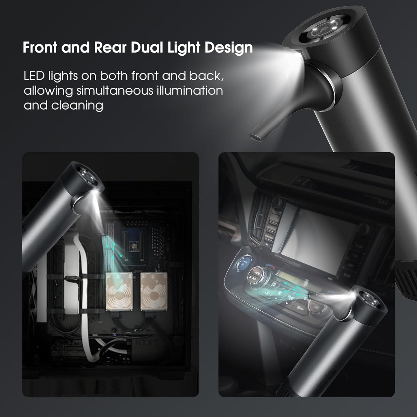 VSGO Electric Compressed Air Duster, Portable Cordless Handheld Air Blower with Led Light,10000mah Quick-Fill Inflator with 3nozzles Compatible for Gaps, Computer, Keyboard