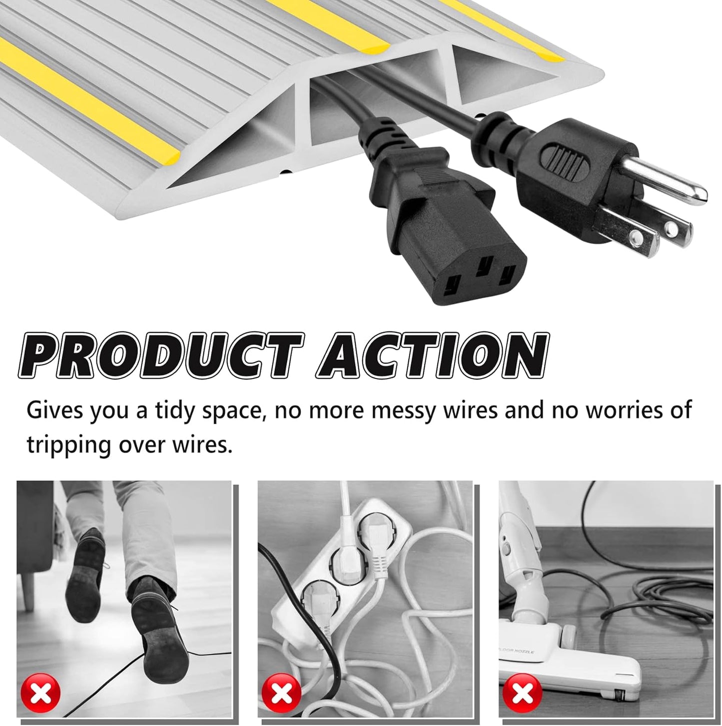 Papillon Cable Protector 3-Channel Heavy Duty Cord Cover - Floor Wire Concealer Easy to Unroll for Home Office Warehouse (10Ft, Grey)
