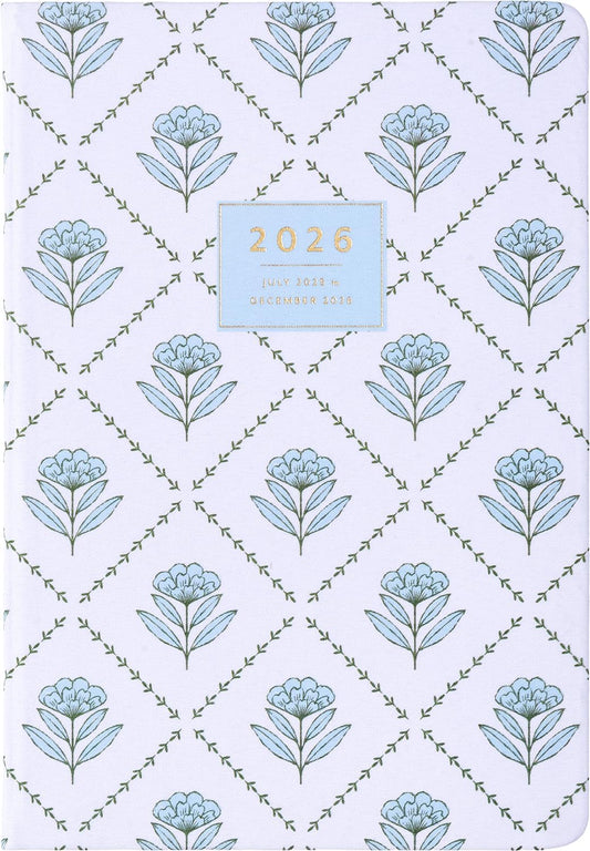 2025-2026 Eccolo 18 Month Linen Bound Planner, Monthly & Weekly Pages (5.25 x 7.75" - July 2025 - Dec 2026 - Blue Wallpaper)