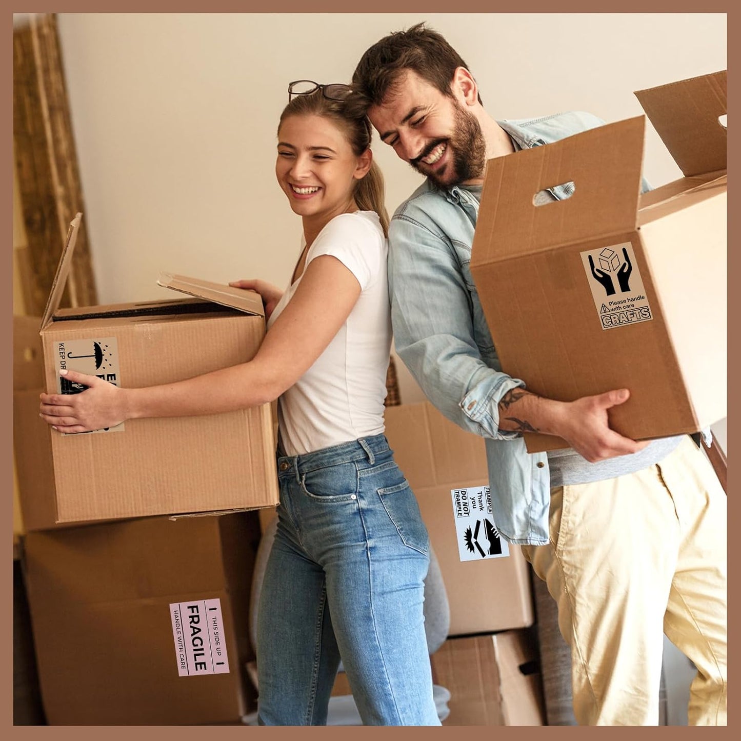 MUNBYN Brown 4"x6" Direct Thermal Shipping Labels, Commercial Grade Permanent Adhesive Fanfold Mailing Postage Label Paper for Thermal Printers and Packages, 220 Sheets per Stack