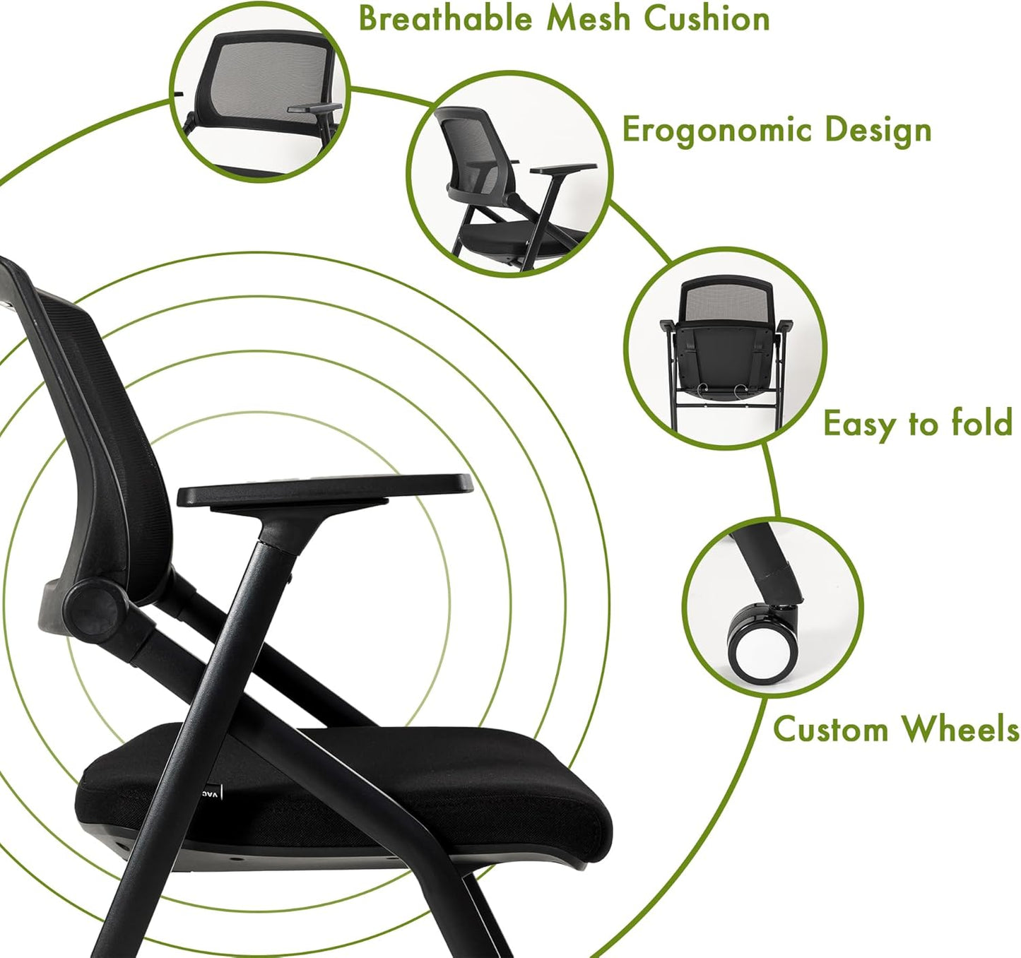 Folding Conference Room Chairs Set of 2 Black Guest Reception Chair for Office, Waiting Room, Meeting, Lobby, Church
