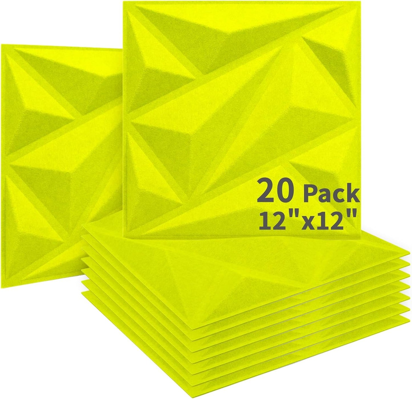 Art3dwallpanels Acoustic Panels 20 Pack Soundproof Wall Panels Acoustic Sound Dampening Panels, 3D Wall Panels Sound Absorbing Panels, 12" X 12", Fluorescent Green with Tape