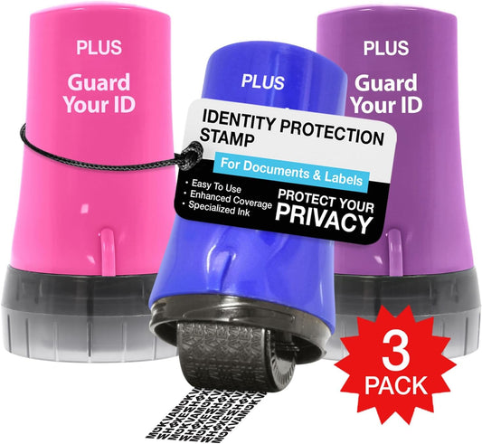 ID Roller 3-Pack - Advanced 2.0 Theft Protection Stamping by Guard Your ID Identity Prevention (Mixed Color: Blue, Pink, Purple)
