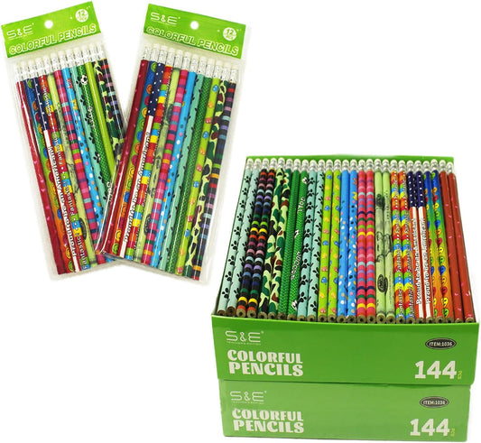 S & E TEACHER'S EDITION Assorted Colorful Pencils, Wooden Pencil with Eraser, Pencil Assortment, Novelty Kids，Awards & Incentives Pencils, 2 HB, Back to school, 12 Colors 288 pcs.