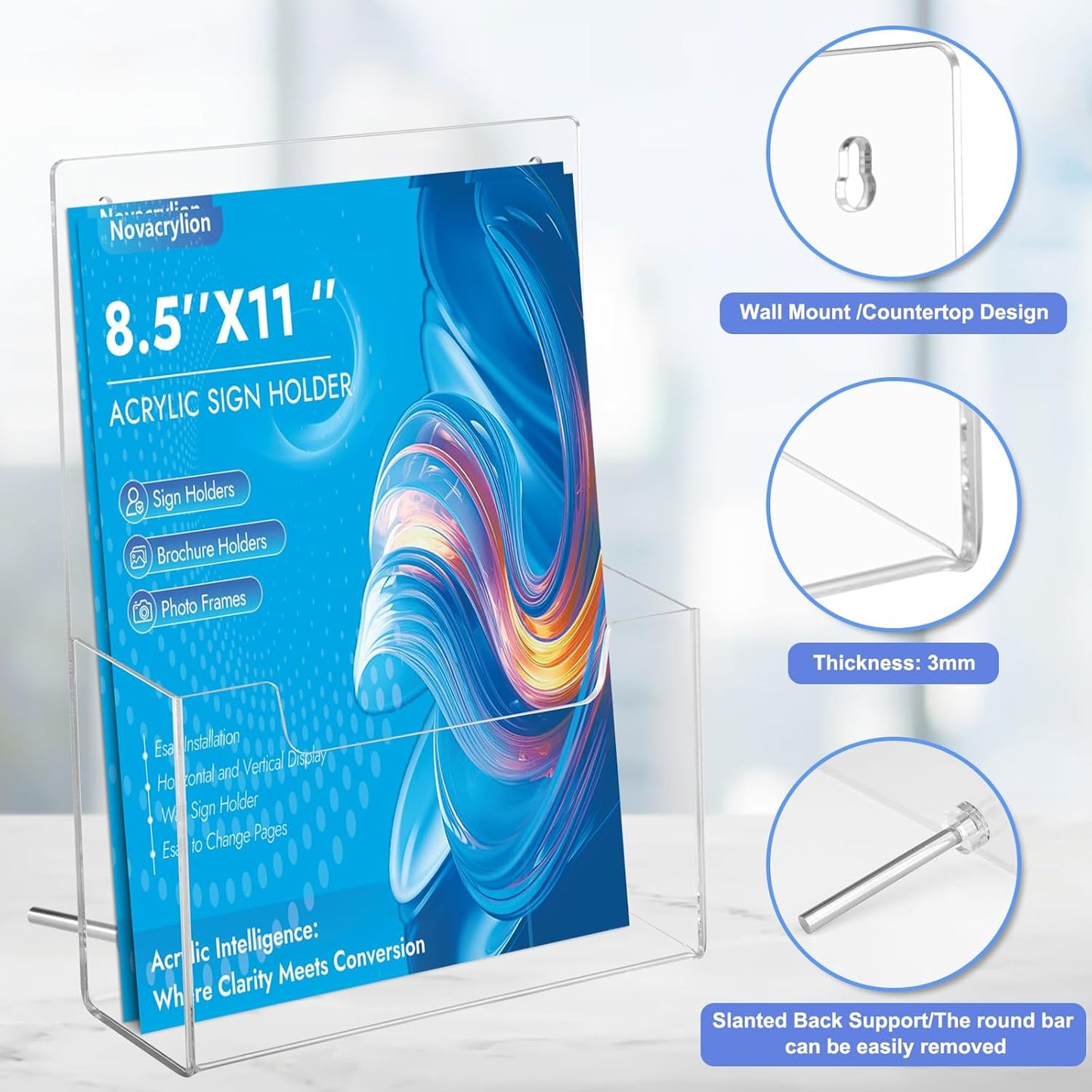 Acrylic Brochure Holder 2-Pack – Trade Show & Vendor Booth Must-Have 8.5×11 Clear Trifold Rack, Wall/Counter Mount, Durable Flyer Display