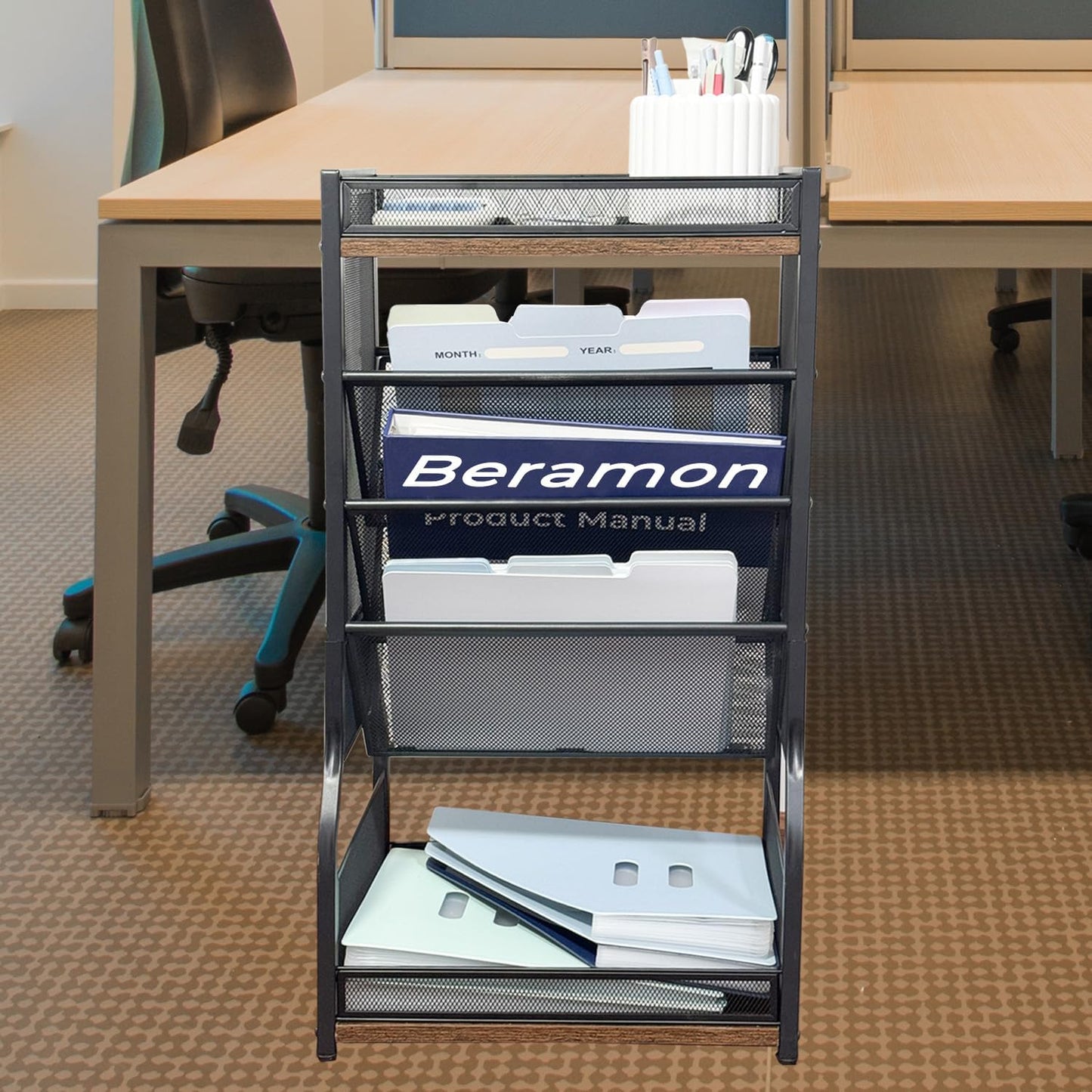 8-Tier Rolling File Cart with Lockable Wheels, Dual-Sided Bookshelf and Storage Racks, Easy to Assemble Space-Saving Utility Organizer for Home, Office, Classroom, School, or Living Room