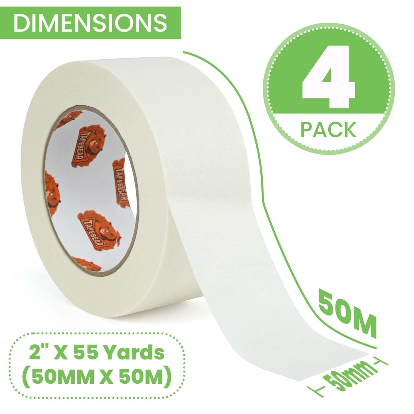 Eco-Friendly Kraft Paper Tape 2Inch x 55Yard, White Paper Packing Tape, Biodegradable Recyclable Packaging Tape Self Adhesive Box Tape for Shipping, Sealing, Moving, 4Rolls