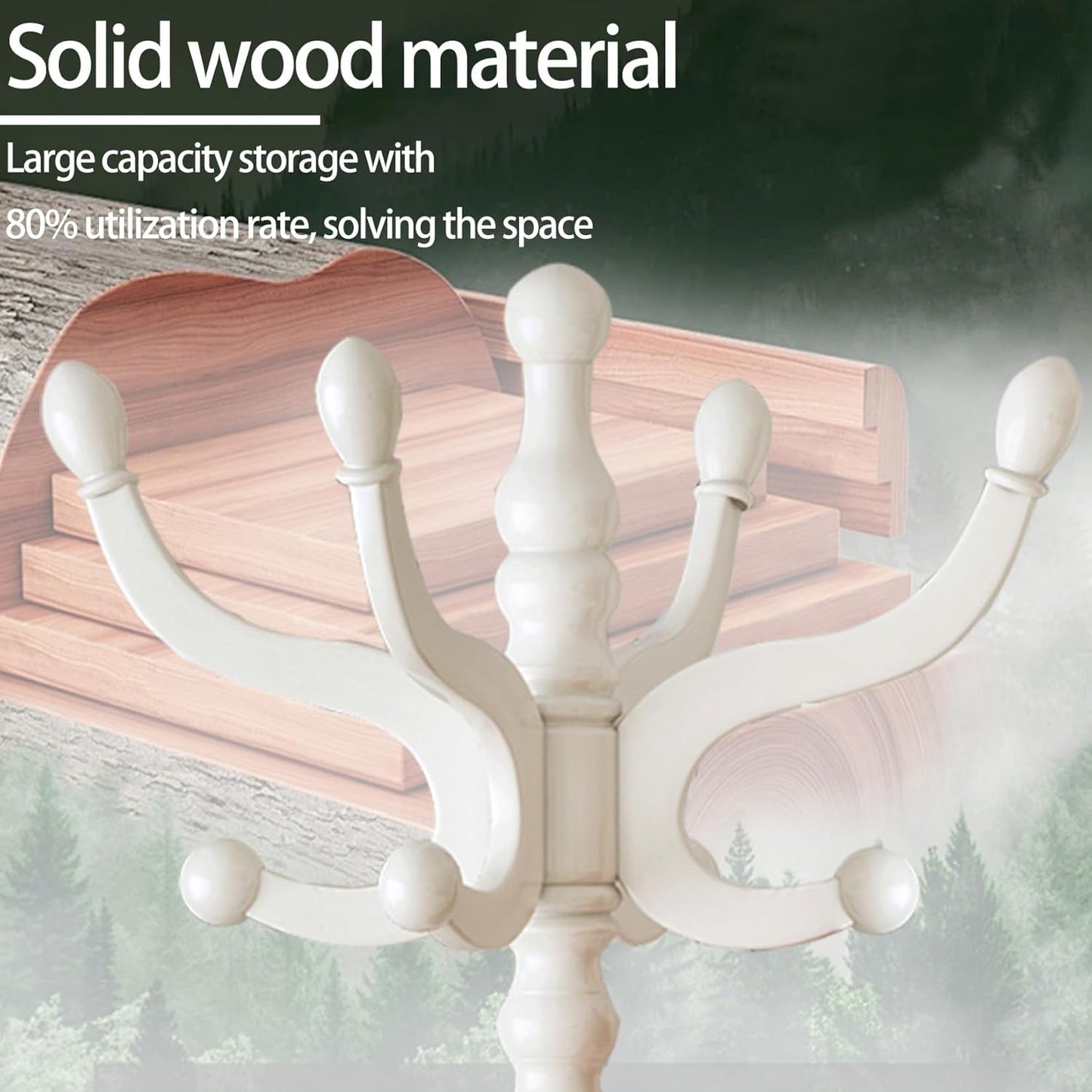 Wooden Coat Rack, Heavy Duty Coat Rack Freestanding with 11 Smooth Hooks, Coat Tree, Vintage Clothes Hanger Stand with Stable Disc Base for Bedroom, Entryway, Office-Load 180lbs (Ivory White)