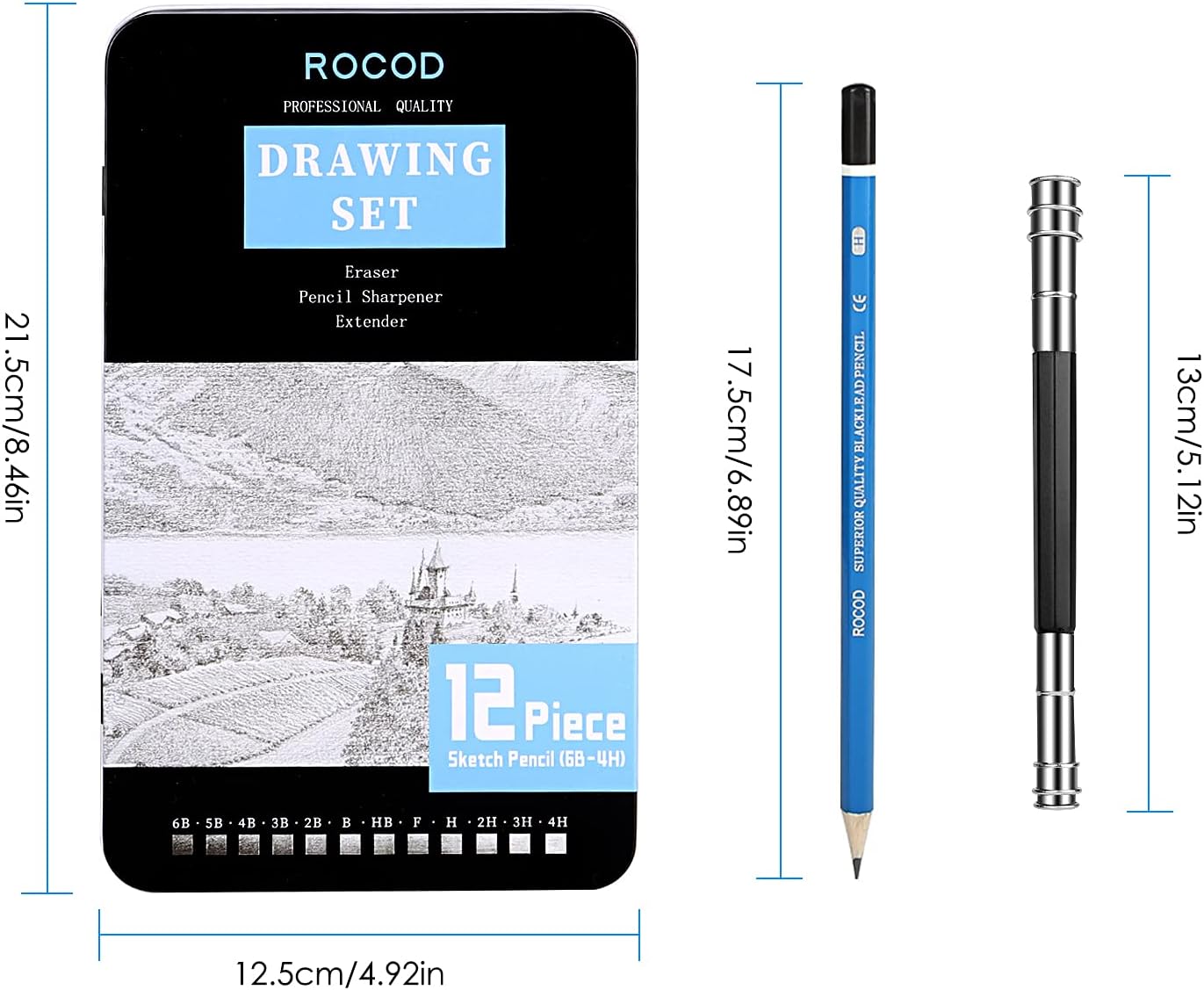 Profession Sketch Pencils 6B to 4H for Kids and Adults Drawing, Art Graphite Pencil for Artists Beginner Sketching