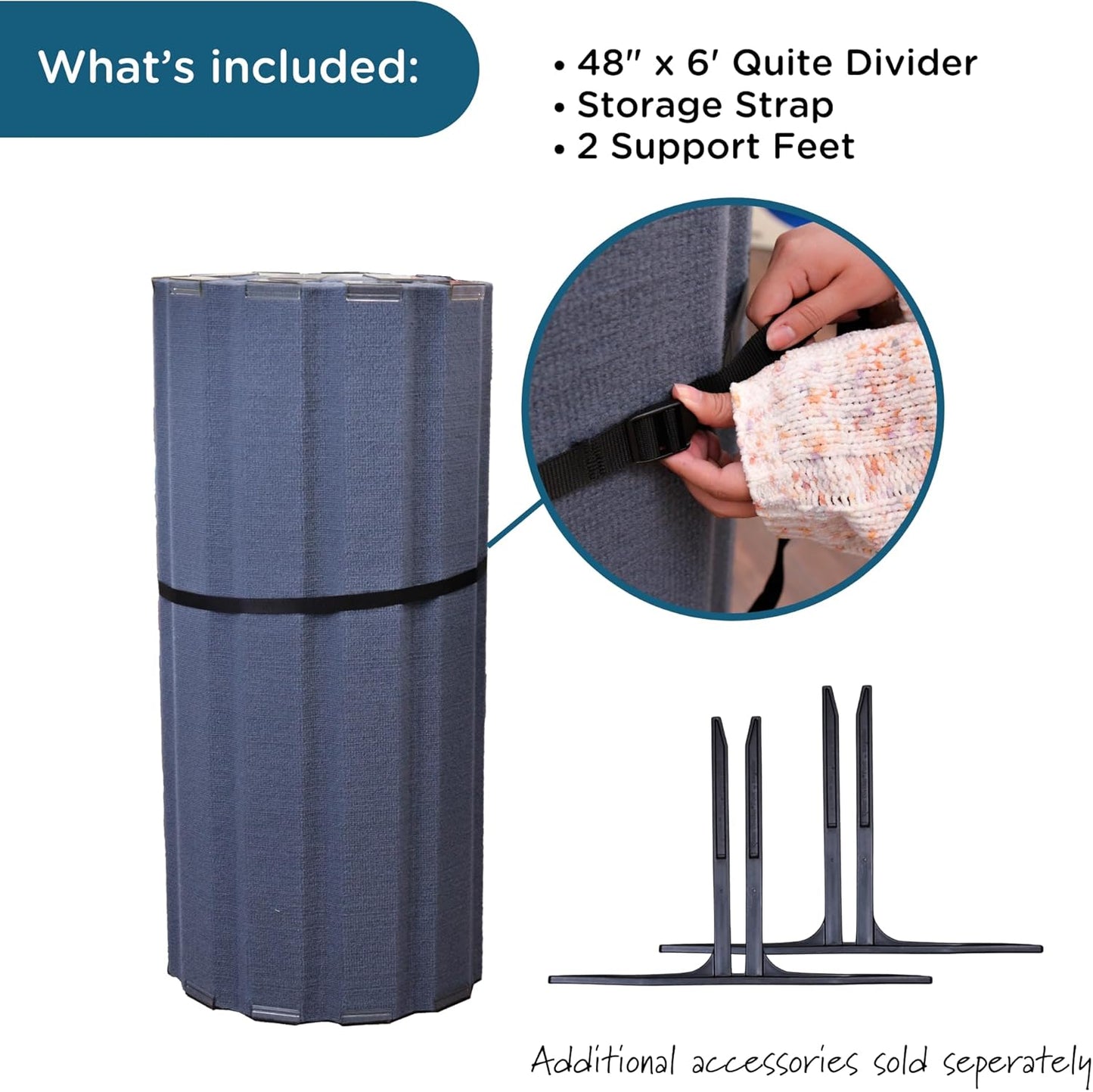 Children’s Factory 48" x 6' Quiet Divider With Sound Dampening Panels, Freestanding Room Divider Wall, Slate Blue