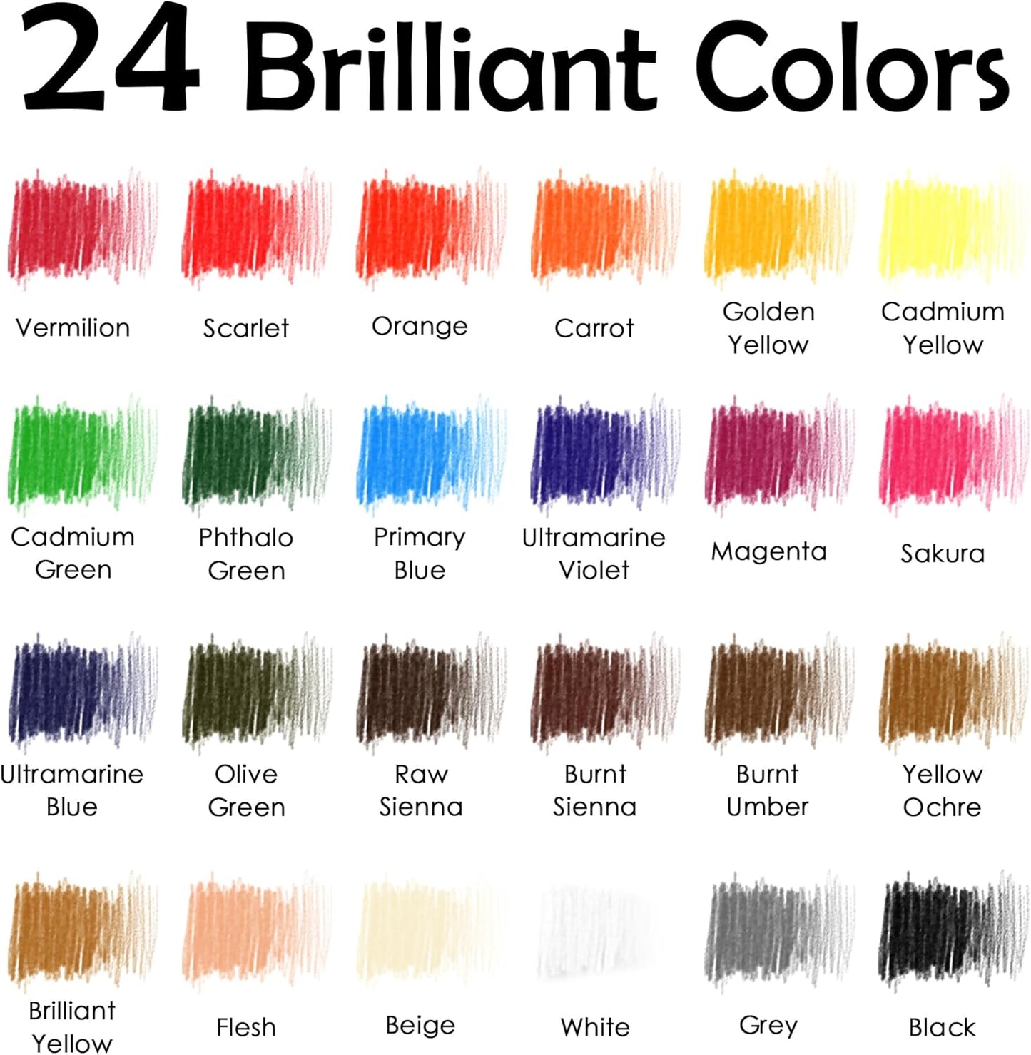 KALOUR PDAS 24 Premium Colored Charcoal Pencils Drawing Set, Quality Pastel Chalk Pencils, Skin Tone Colored, for Coloring, Sketching, Drawing, Layering & Blending for Beginners & Artists